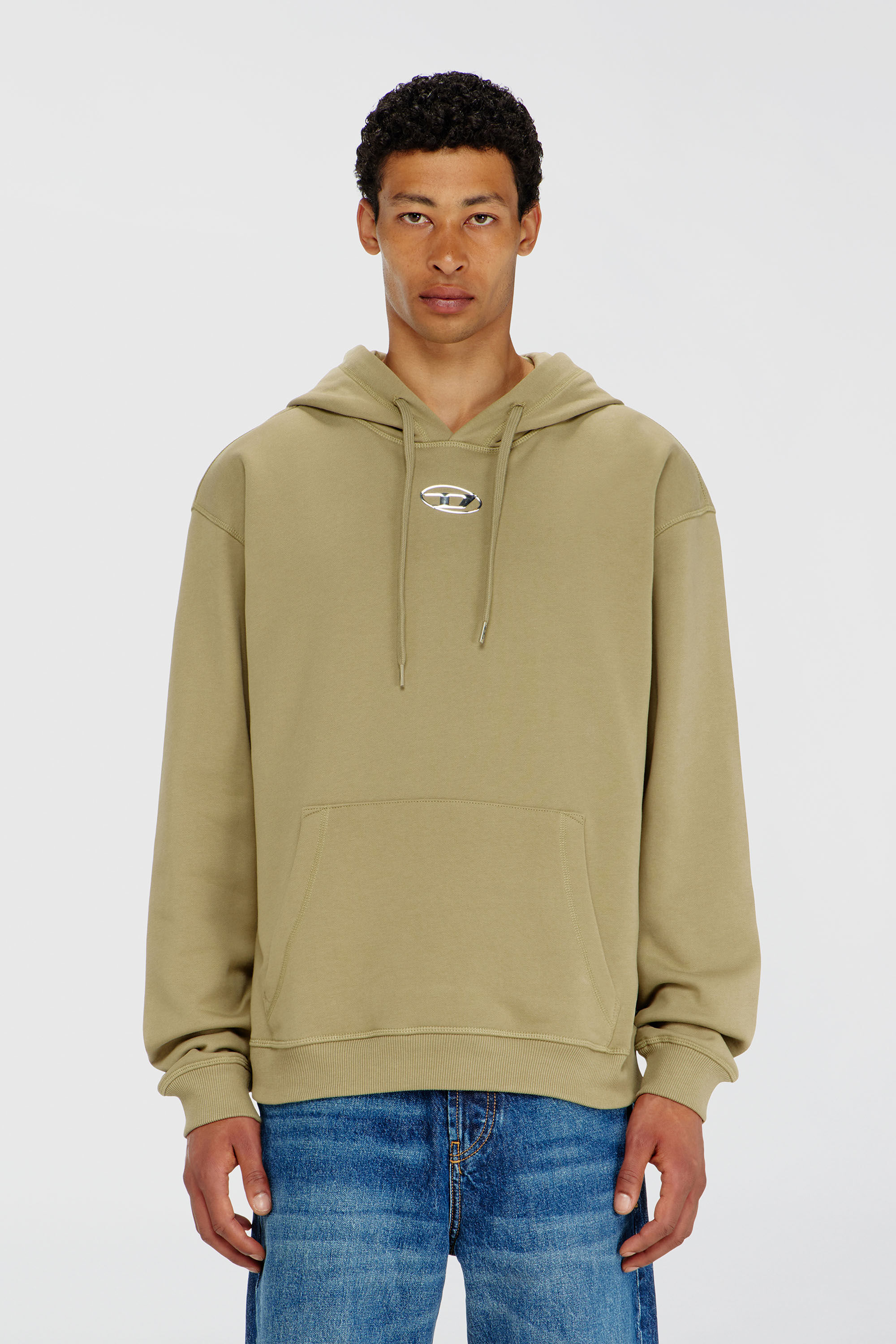 Diesel - S-NORM-HOOD-IOD, Man's Cotton hoodie with metallic Oval D in Olive Green - 3