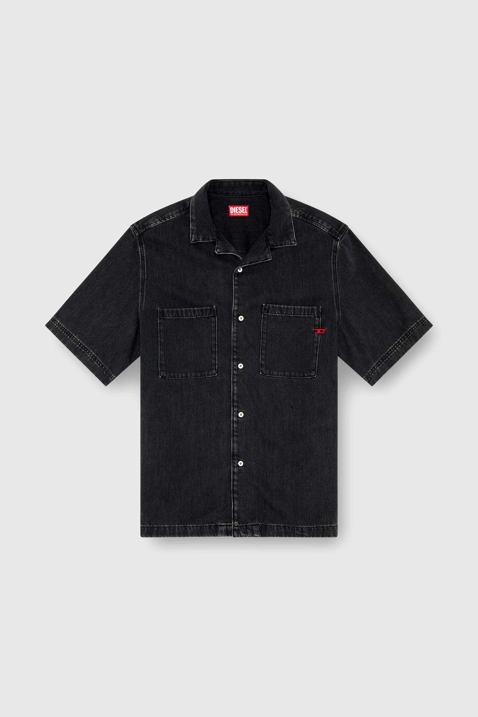 Diesel - D-PAROSHORT, Man's Bowling shirt in denim in Black - 2