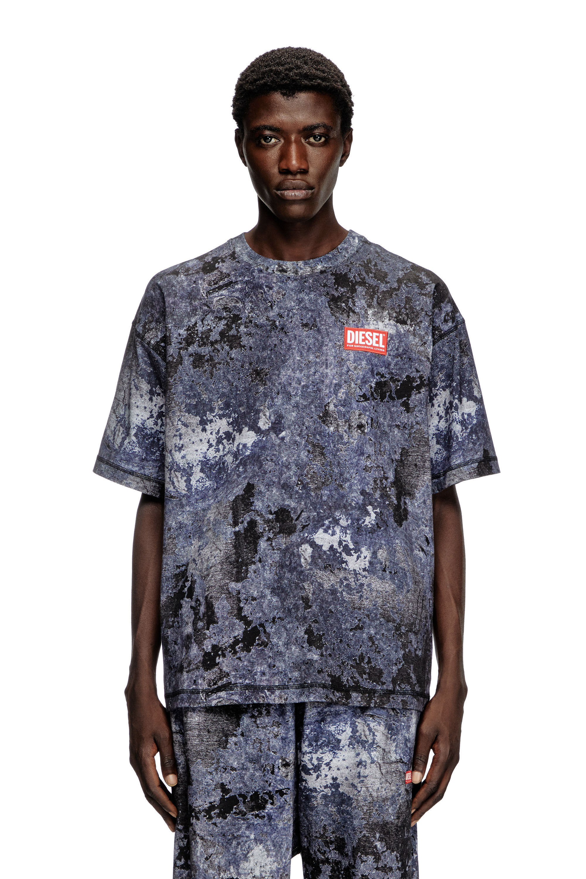 Diesel - T-BOXT-R12, Man's Marble-effect burnout T-shirt in Blue - 3