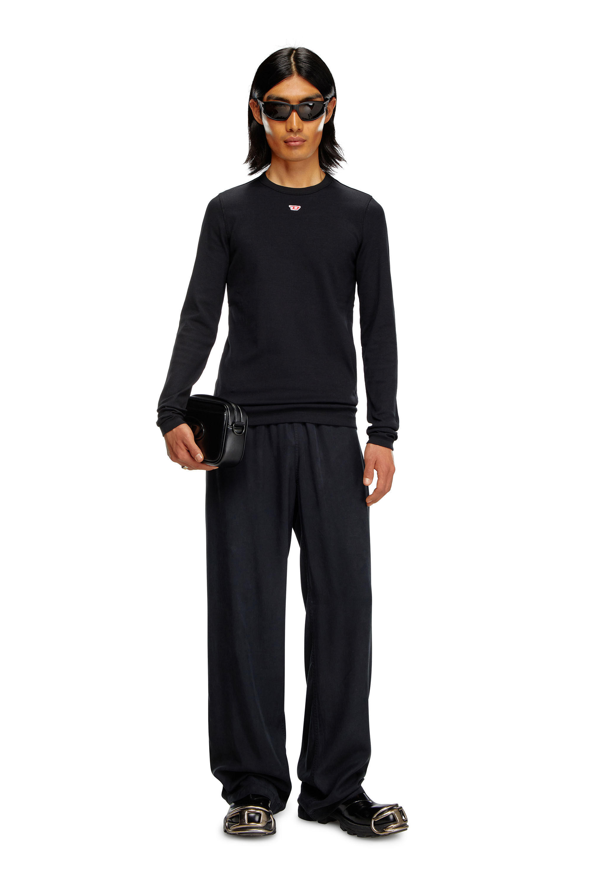 Diesel - D-RIBBER-LS-N, Man's Long-sleeve T-shirt with D patch in Black - 1
