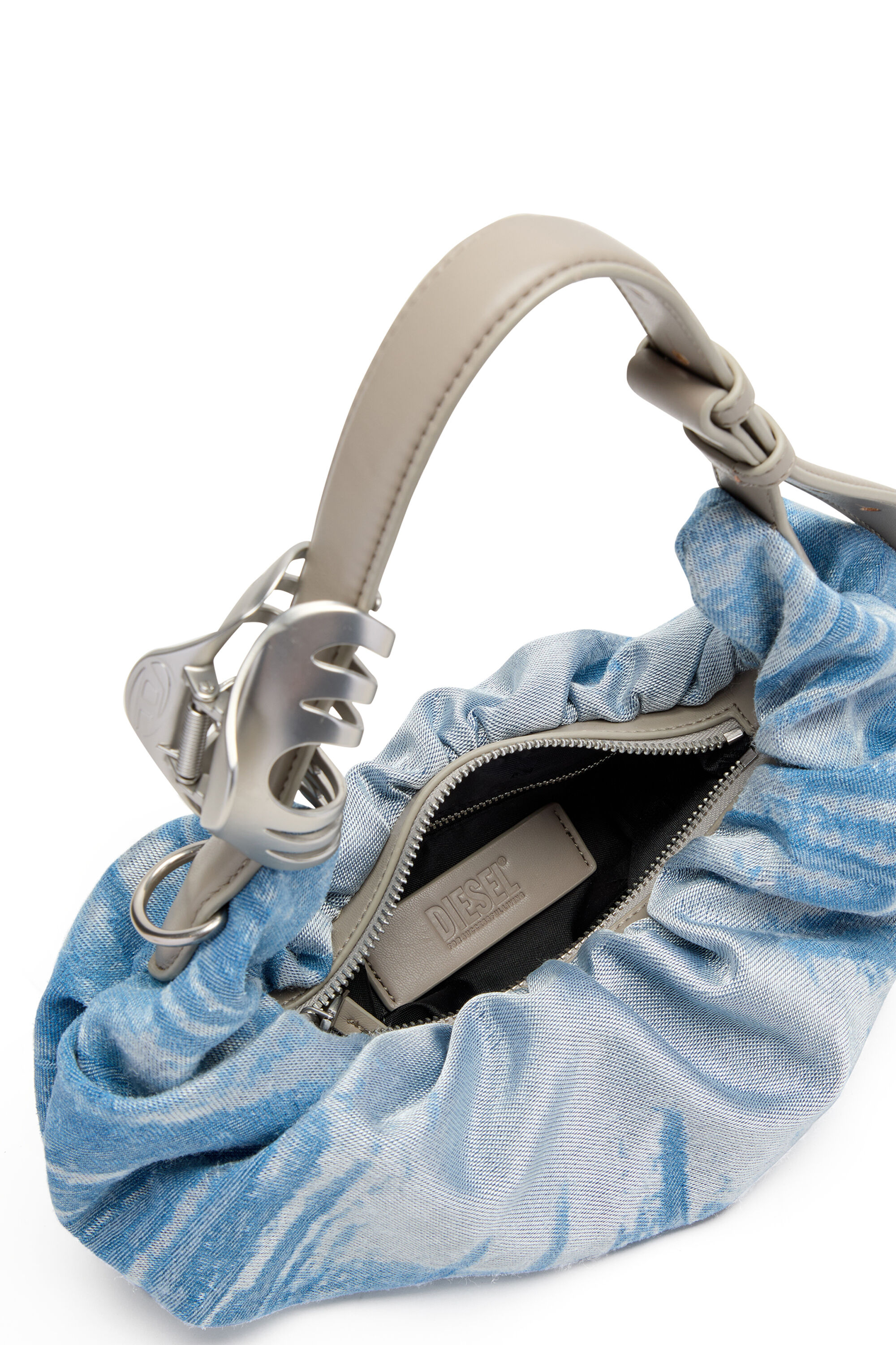 Diesel - GRAB-D HOBO S, Woman's Grab-D-Small scrunched hobo bag in satin denim in Blue - 4