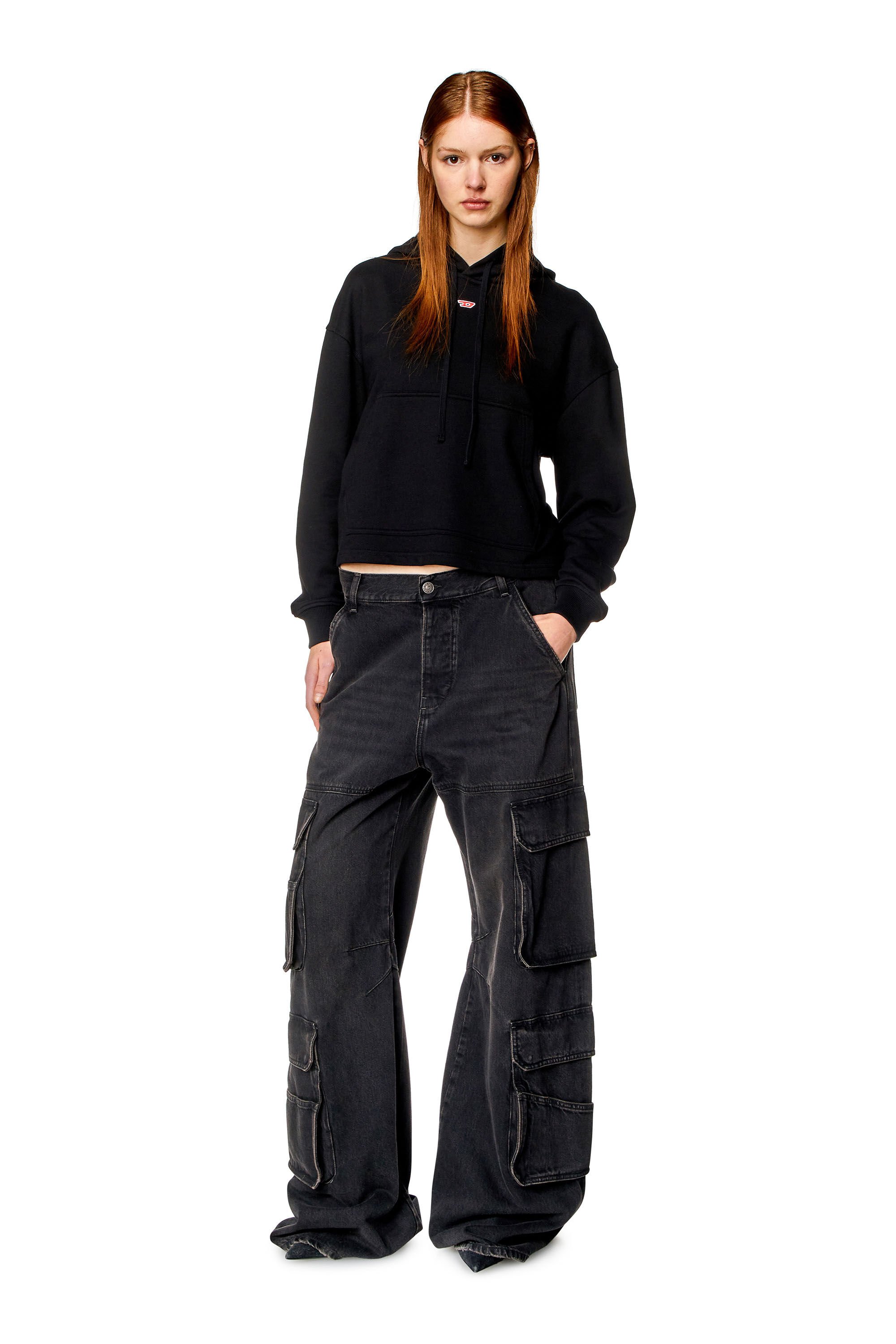 Diesel - F-JARAL-HOOD-D, Woman Oversized hoodie with D patch in Black - Image 1