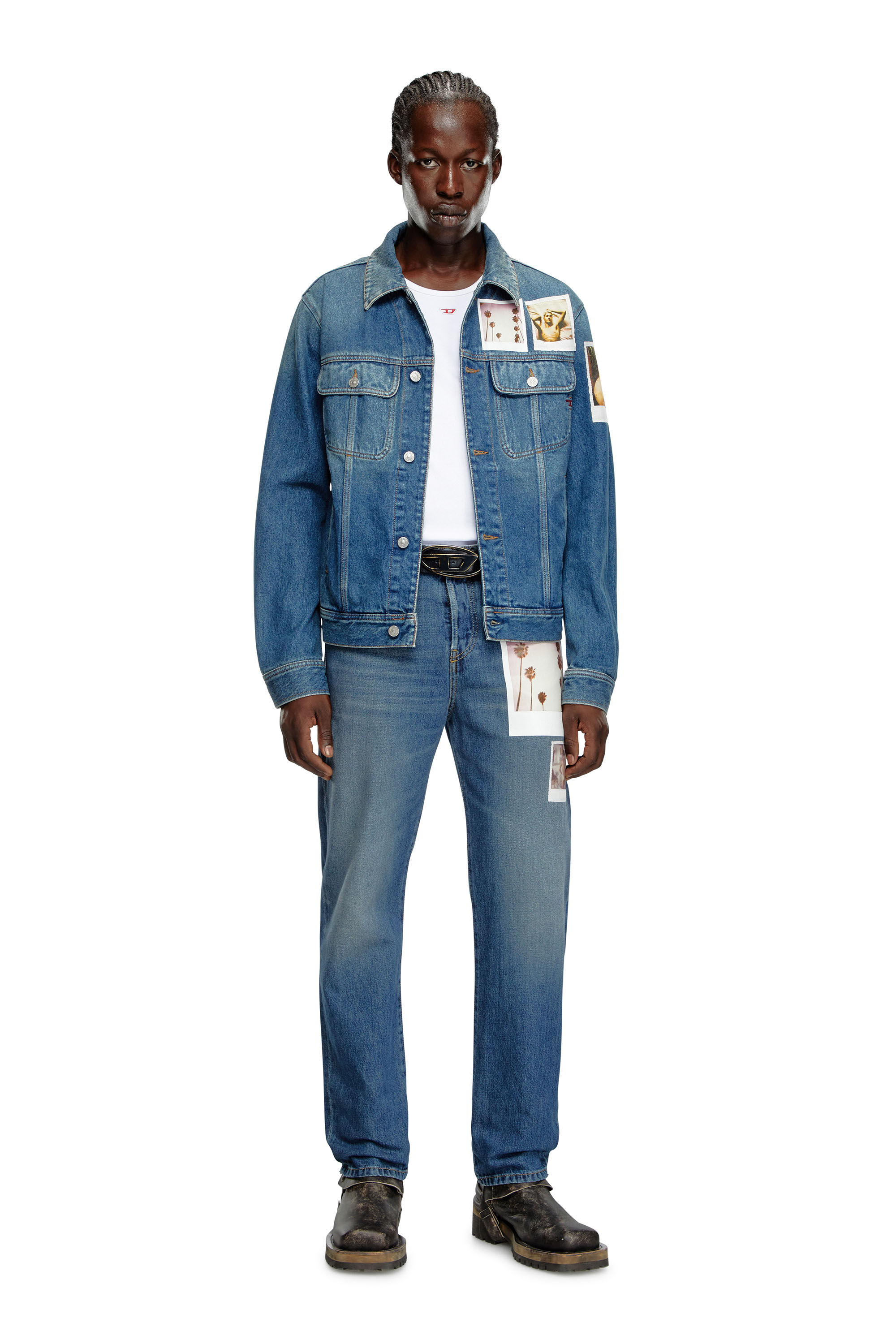 Diesel - PR-D-BARCY, Unisex Trucker jacket with polaroid patches in Blue - Image 1