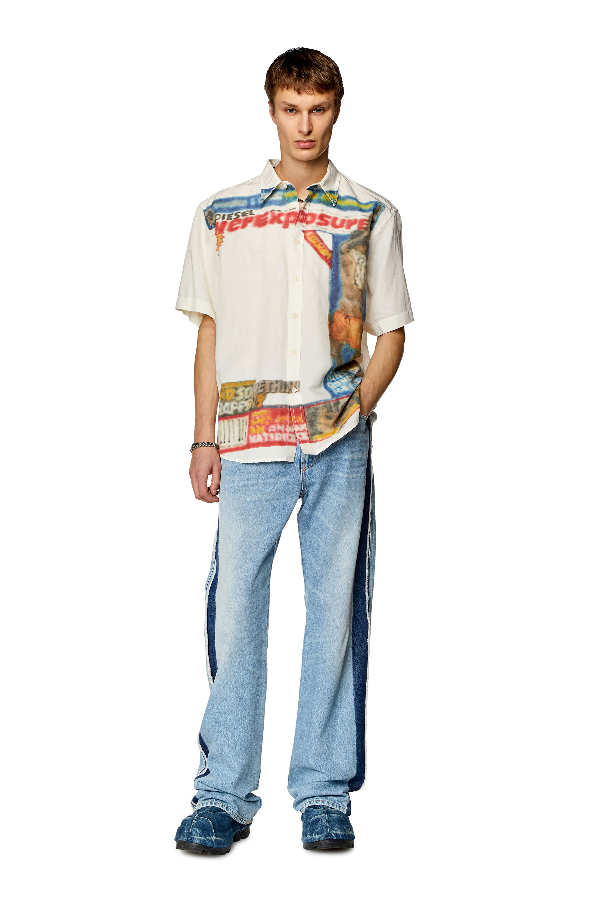 Diesel - S-ELIAS, Man Printed linen-blend short-sleeve shirt in White - Image 2