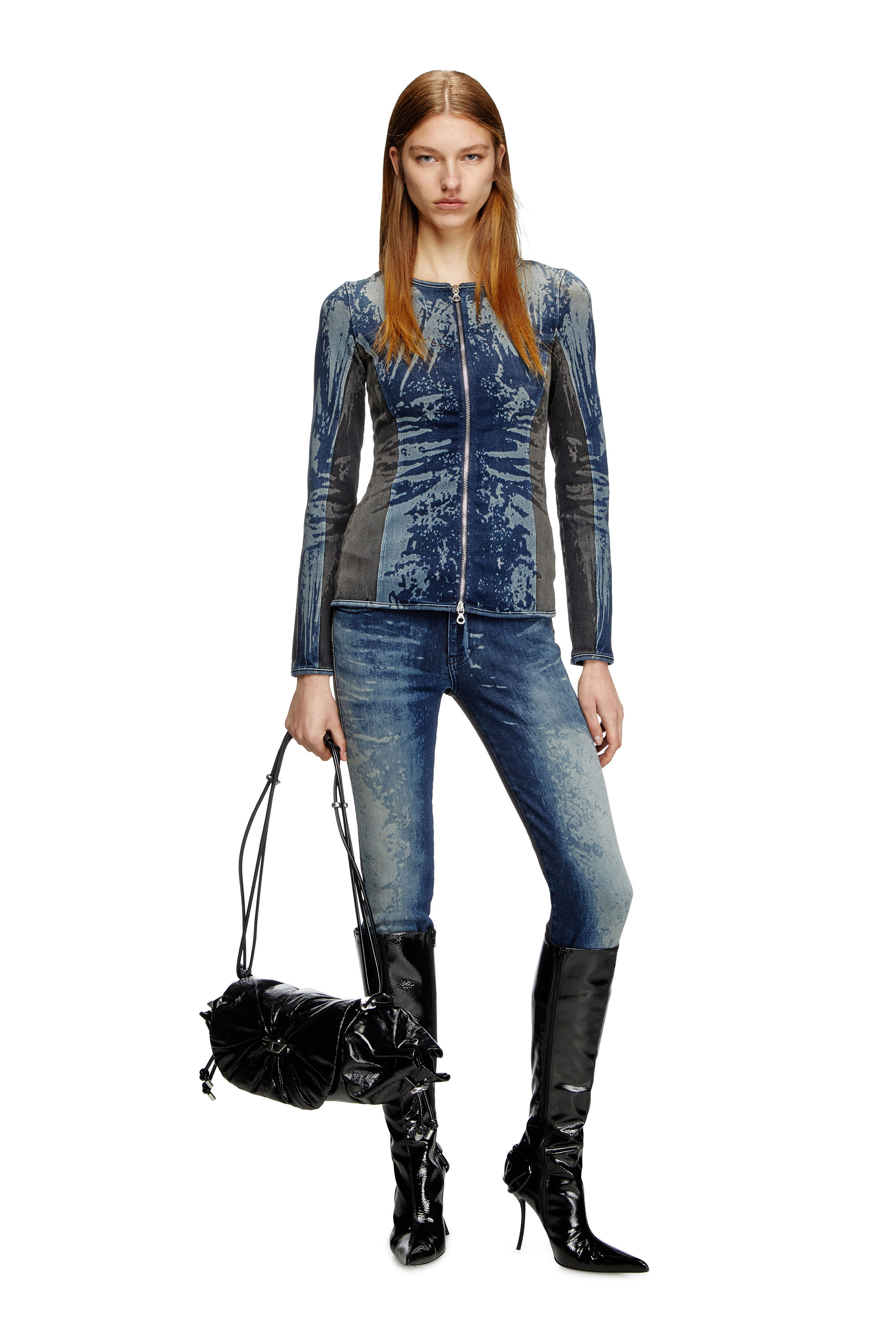 Diesel - DE-GARY-S, Woman's Zipped top in bicolour denim in Dark Blue - 2