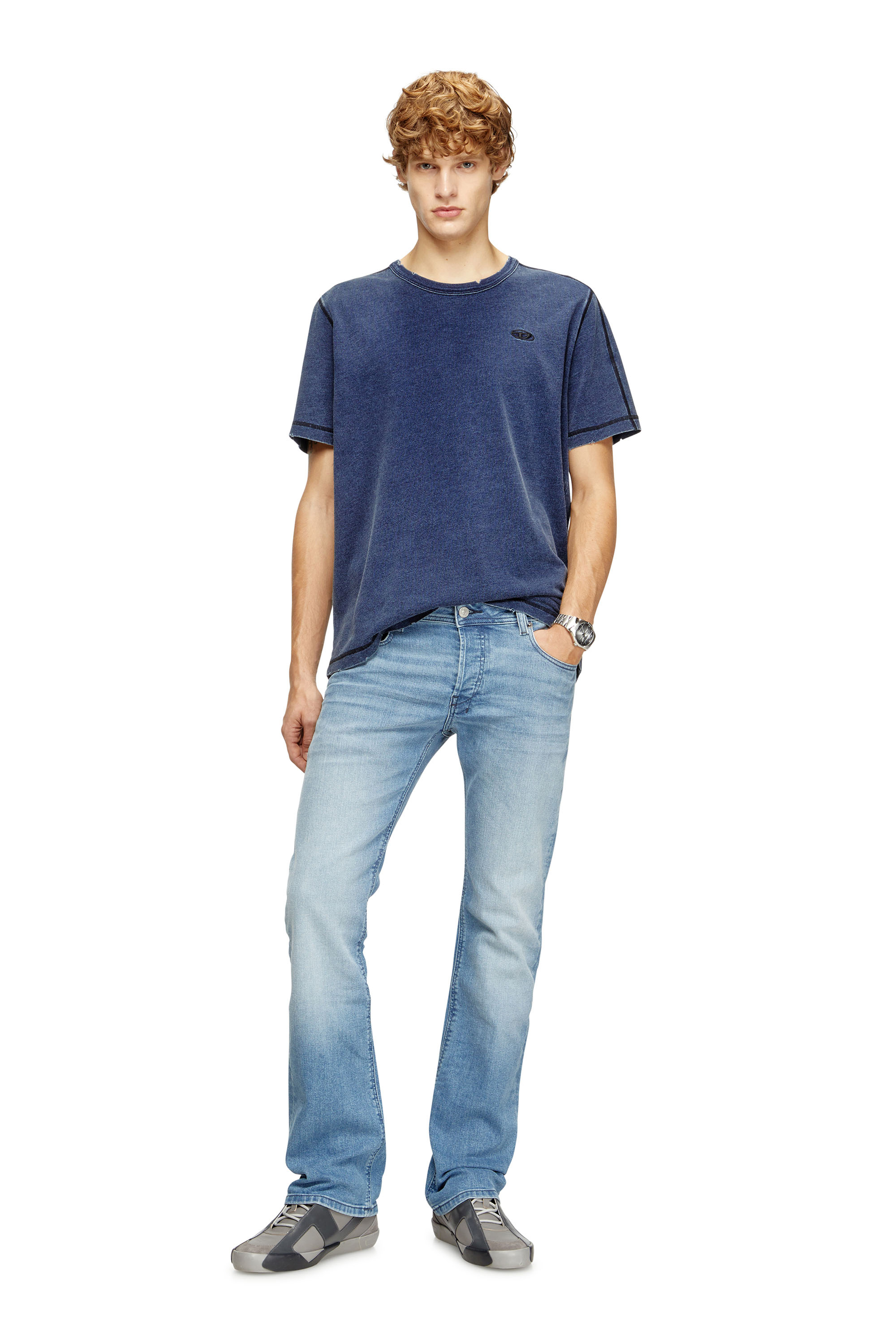 Diesel - T-ADJIND-NEW, Man's Distressed T-shirt with denim effect in Blue - 2
