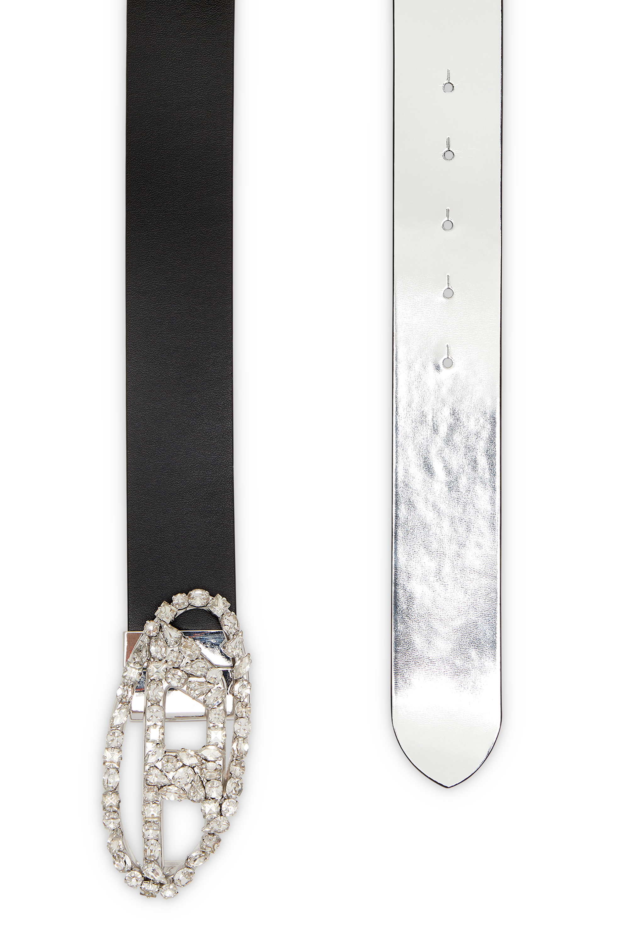 Diesel - B-1DR W REV, Woman's 4cm Reversible leather belt with crystal buckle in Black - 2