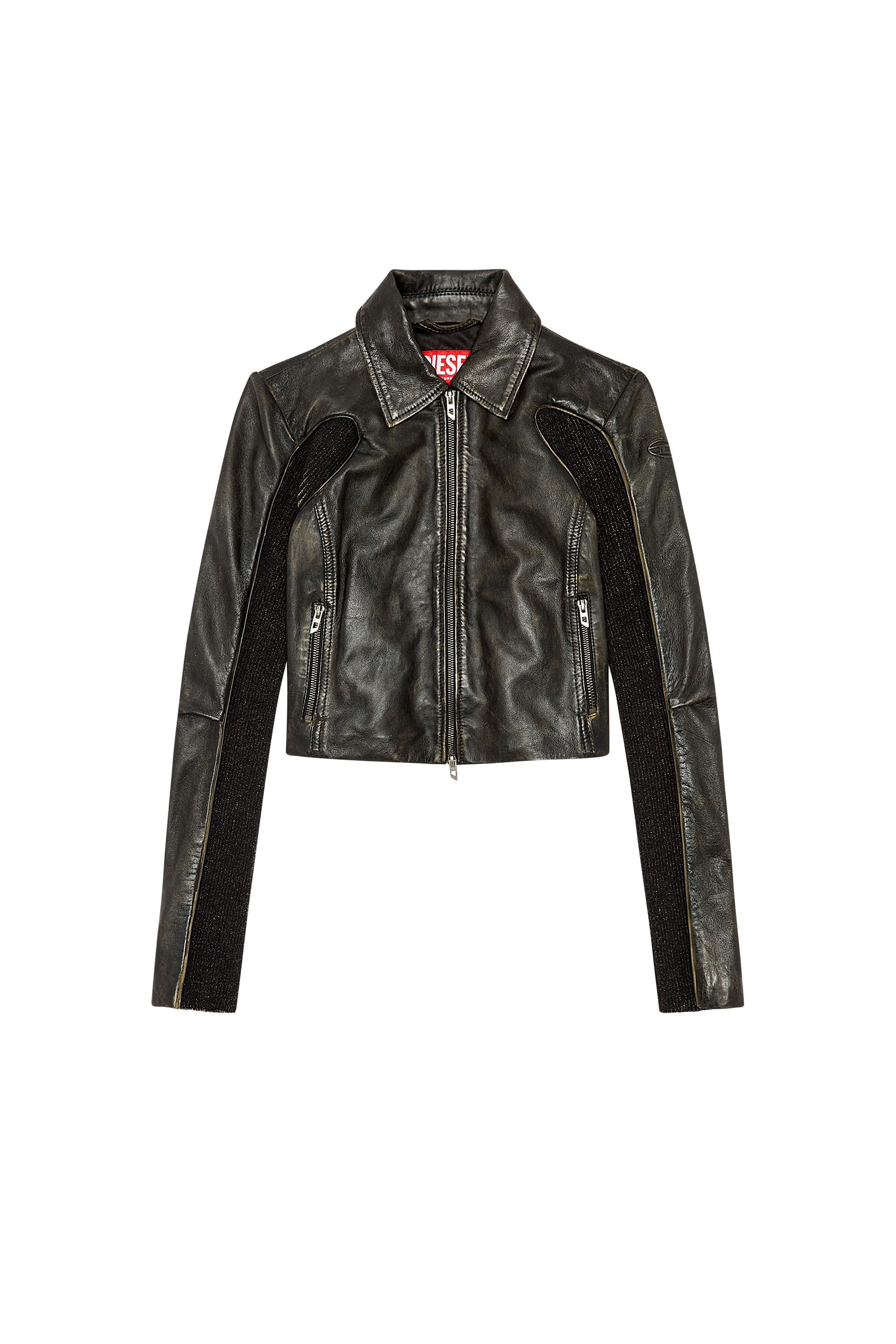 Diesel - L-TOTEM, Woman Cropped leather jacket with knit panels in Multicolor - Image 3