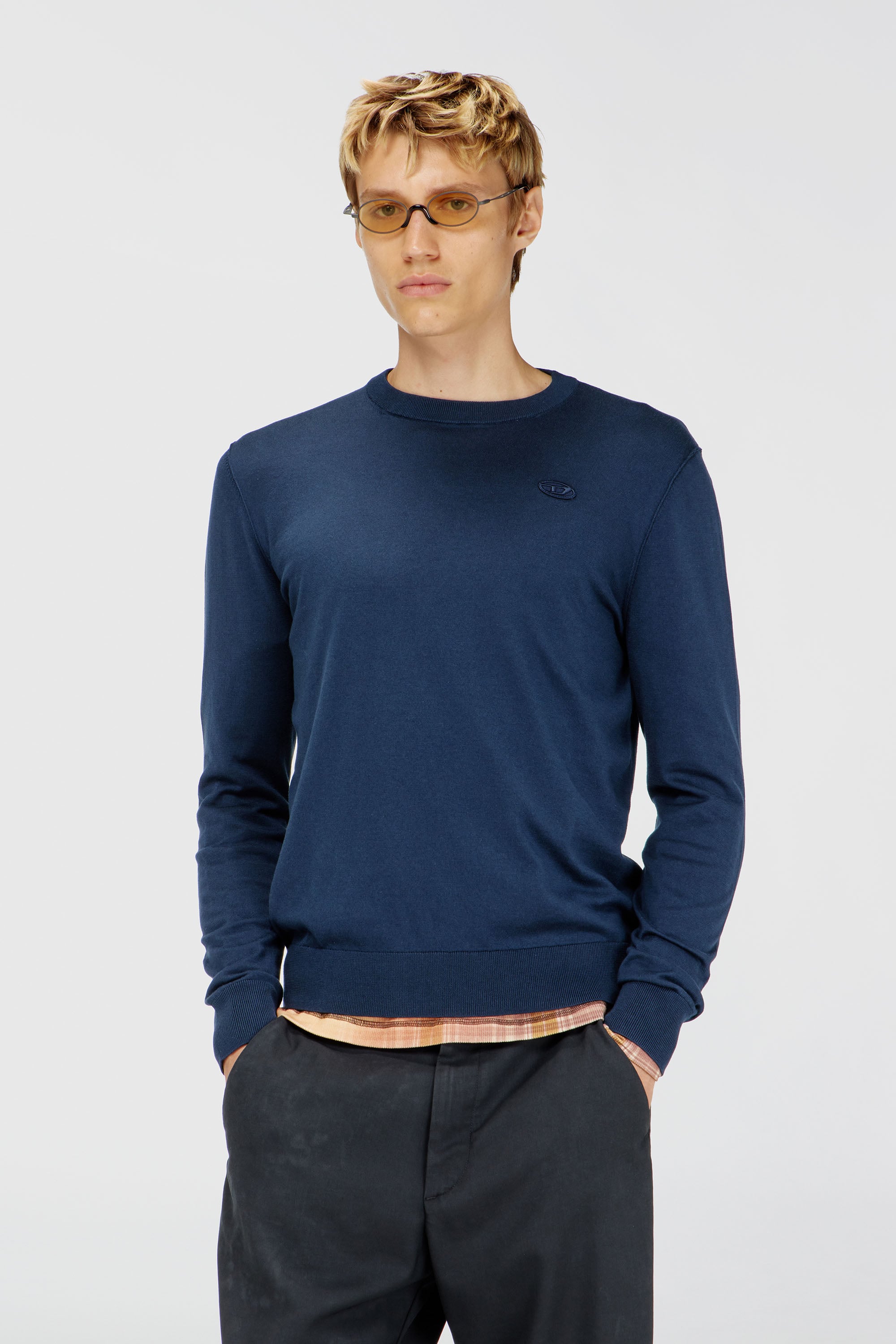 Diesel - K-FREEX-TAG-T92, Man's Cotton knitwear with tonal logo in Navy Blue - 1