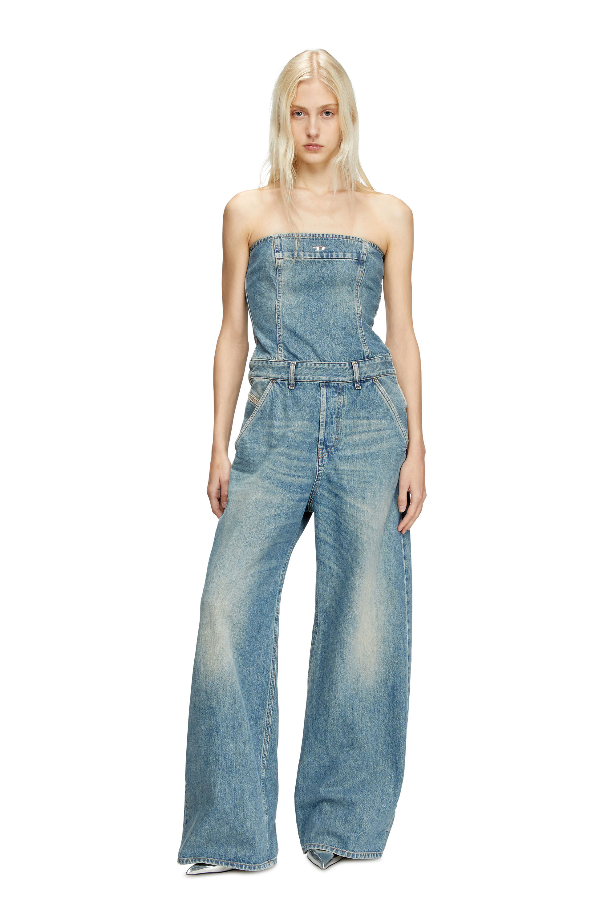 Diesel - DE-BRIDE, Woman's Denim strapless jumpsuit in Light Blue - 2