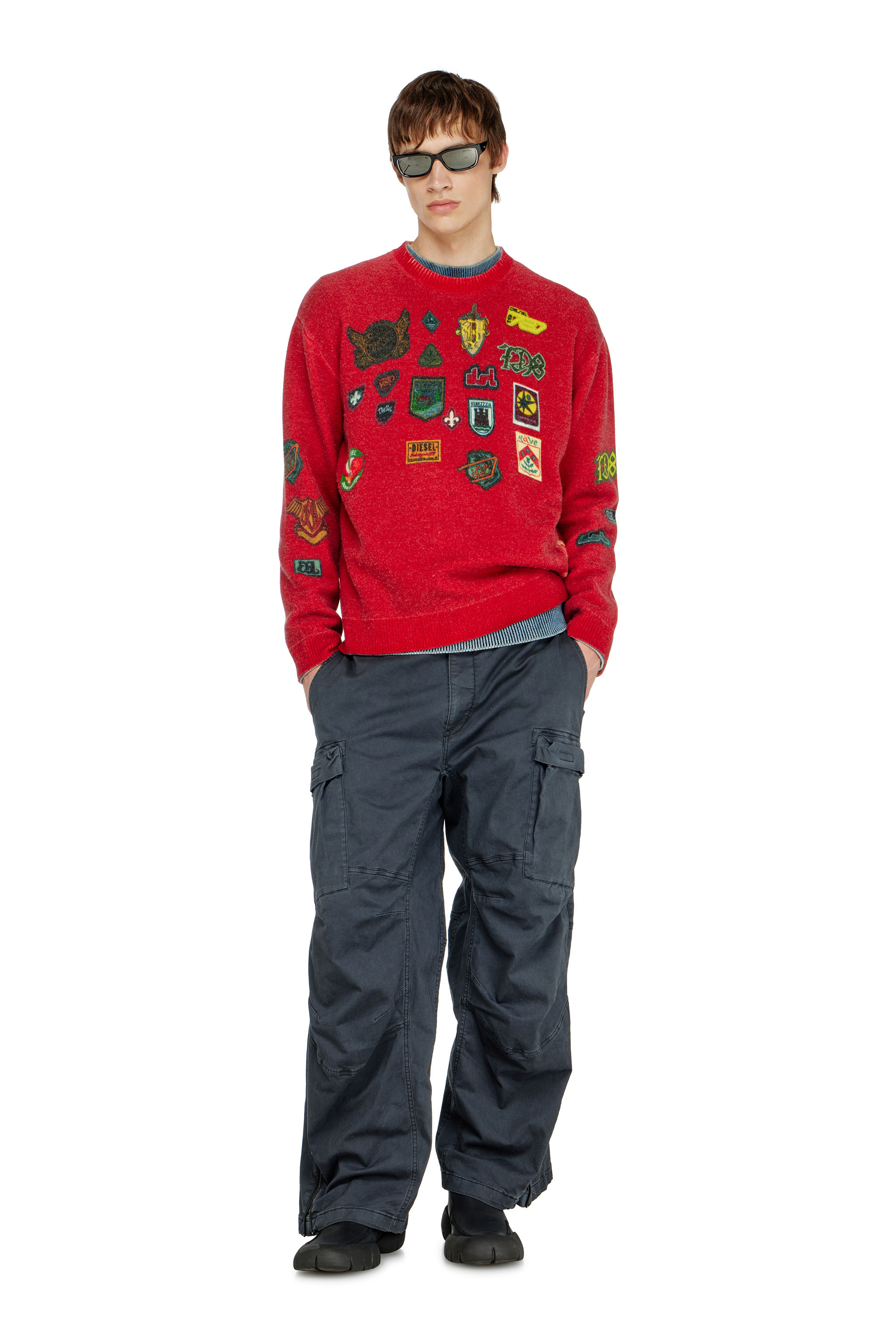Diesel - K-PATCY, Man's Wool jumper with printed patches in Red - 2
