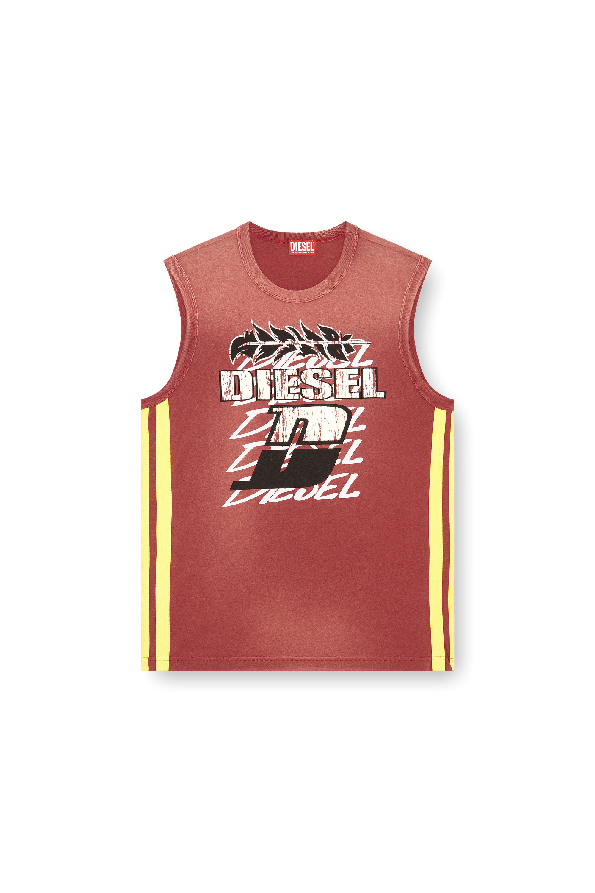 Diesel - T-BISCO-STRIPE, Man's Sun-faded tank top with side bands in Red - 3