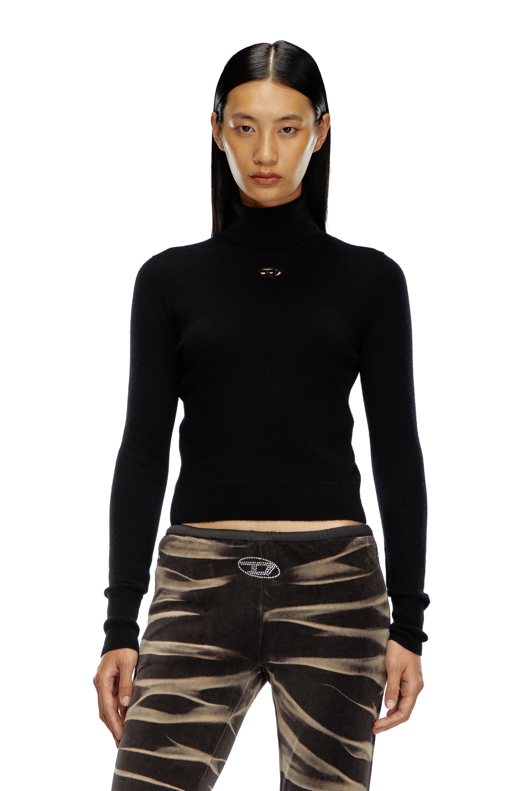 Diesel - M-AREESAX-TN, Woman's Turtleneck jumper in wool and cashmere in Black - 1