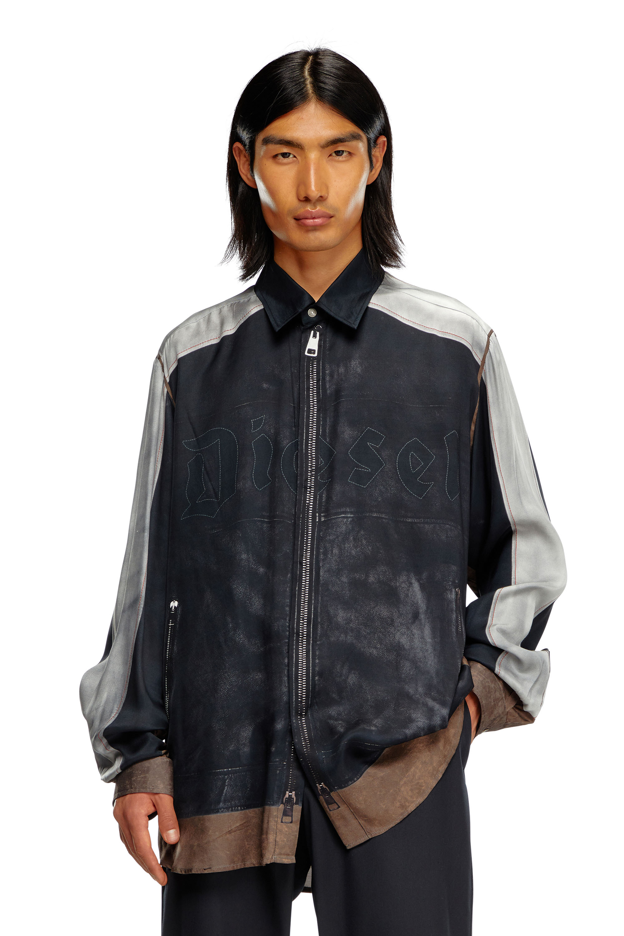 Diesel - S-AFTER, Man Shirt with trompe l'oeil print in Multicolor - Image 1