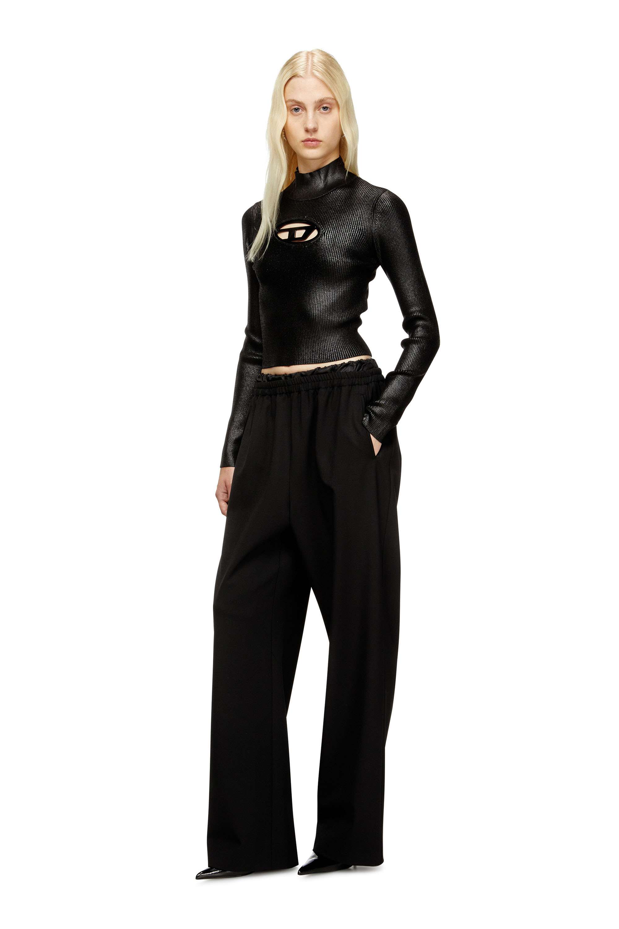 Diesel - P-YRITE-R2, Woman's Wool pants with drawstring in Black - 1
