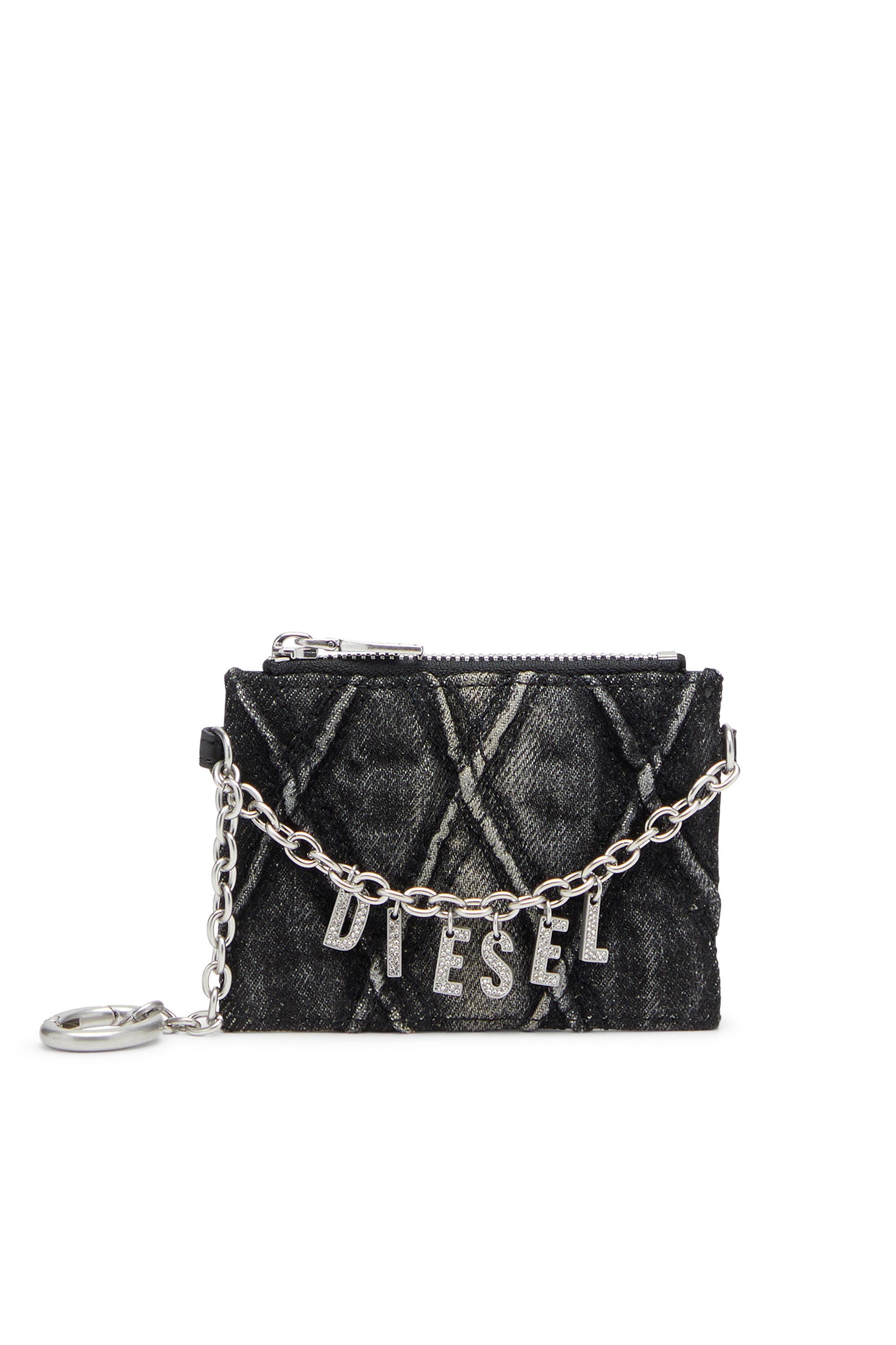 Diesel - CARD HOLDER WITH CHAIN, Woman's Card holder with chain and zip coin pocket in Dark grey - 1