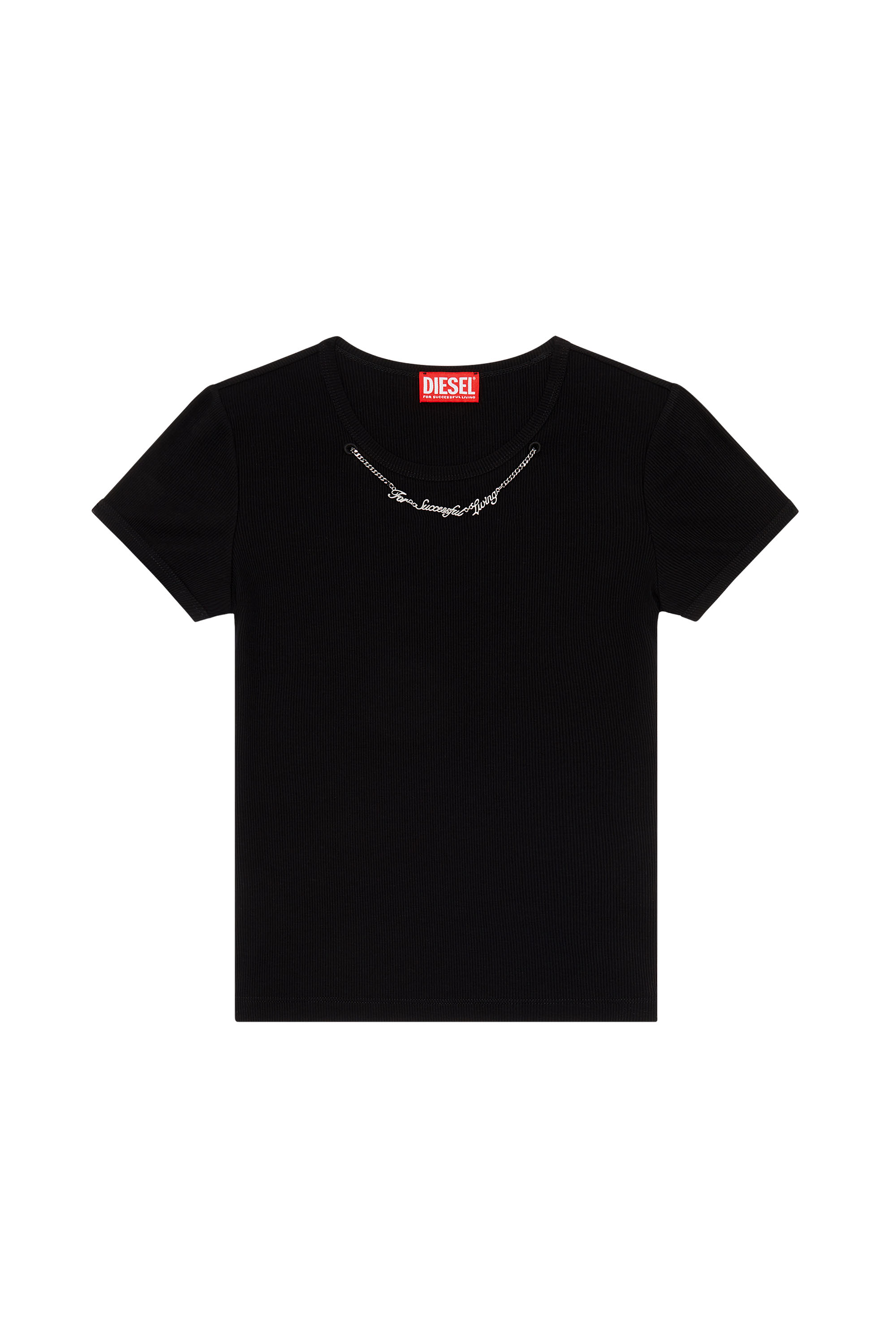Diesel - T-MATIC, Woman Ribbed-jersey top with chain necklace in Black - Image 3