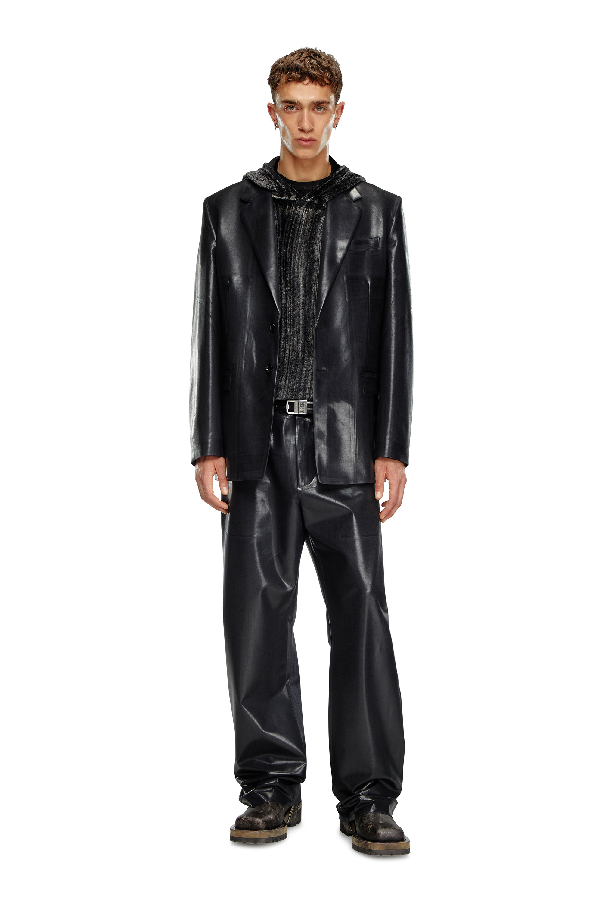 Diesel - J-STANLEY, Man Pinstripe blazer with coated front in Black - Image 2