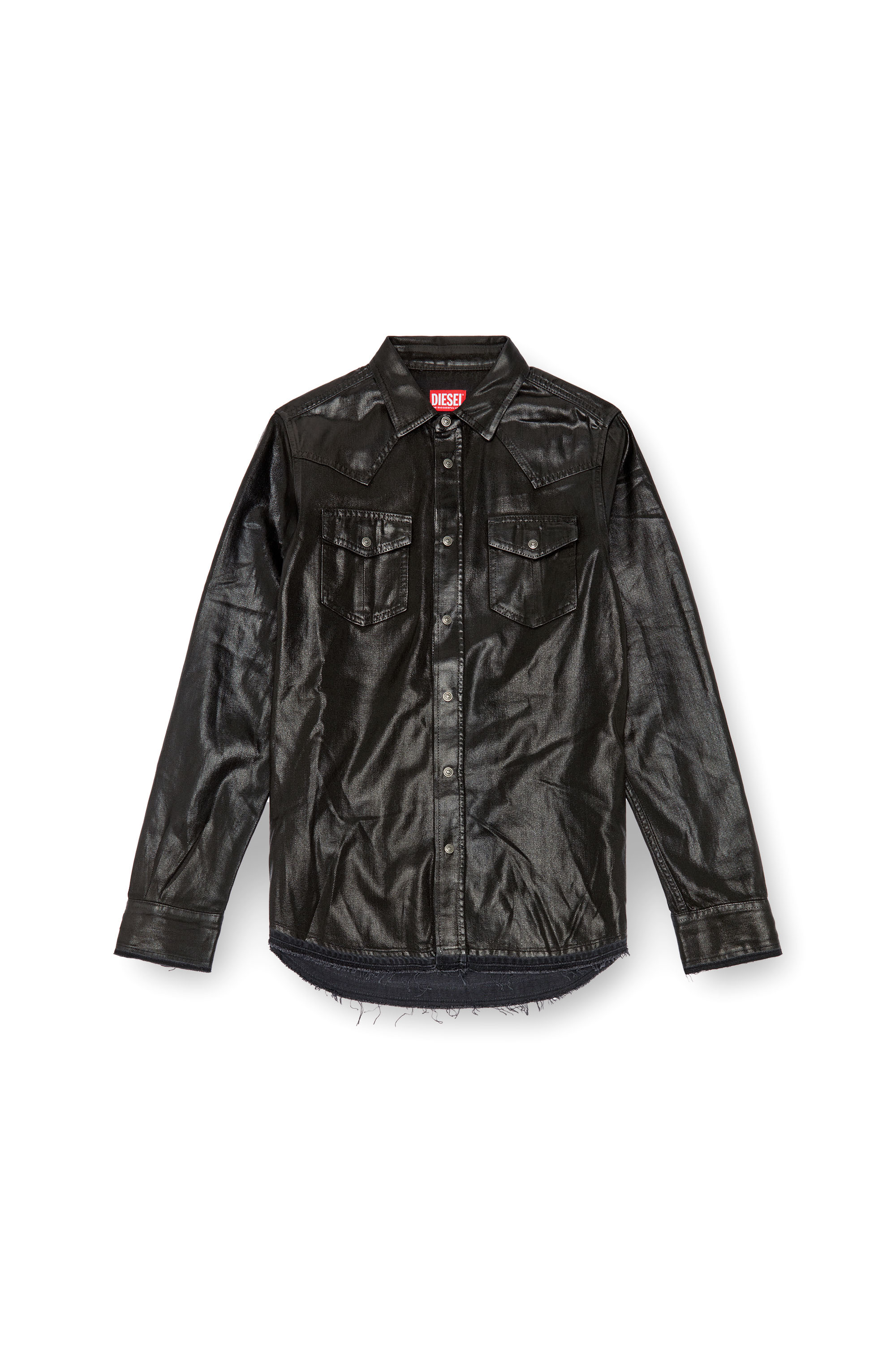 Diesel - D-VEGA, Man's Overshirt in coated tailoring denim in Black - 3