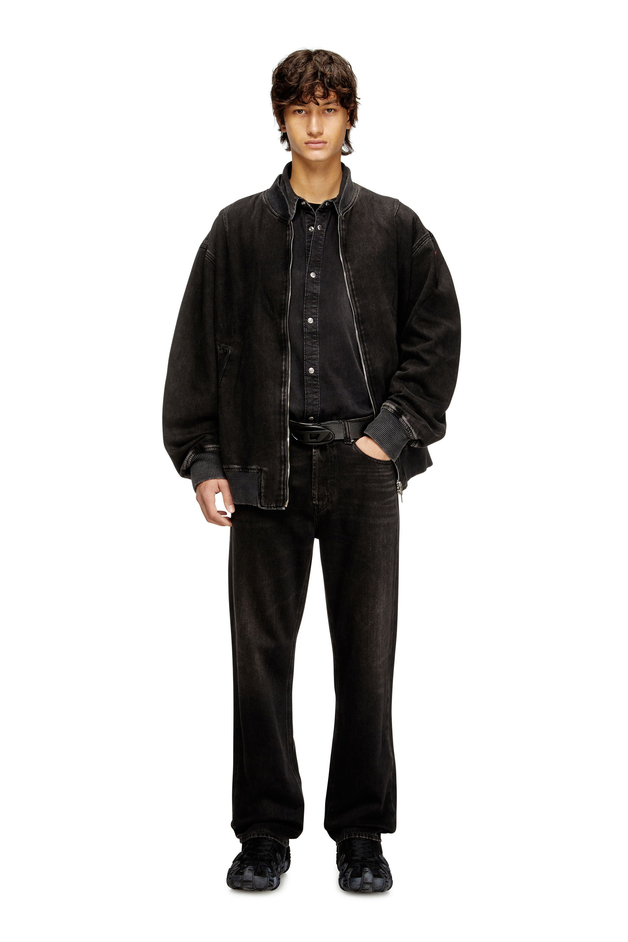 Diesel - D-VINZ, Man's Bomber jacket in clean-wash denim in Black - 1