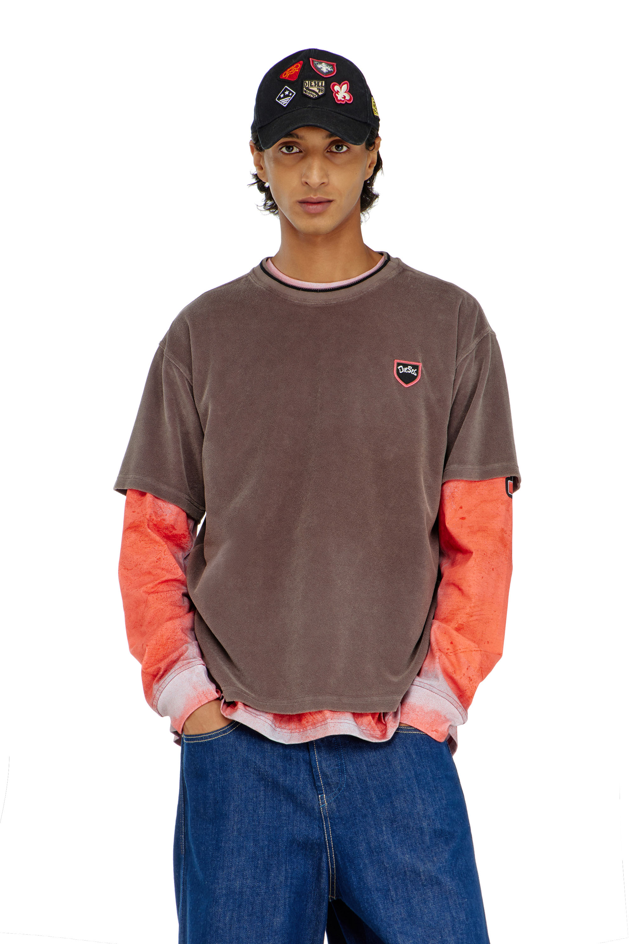 Diesel - T-SPONGY, Man's Chenille T-shirt with shield patch in null - 1