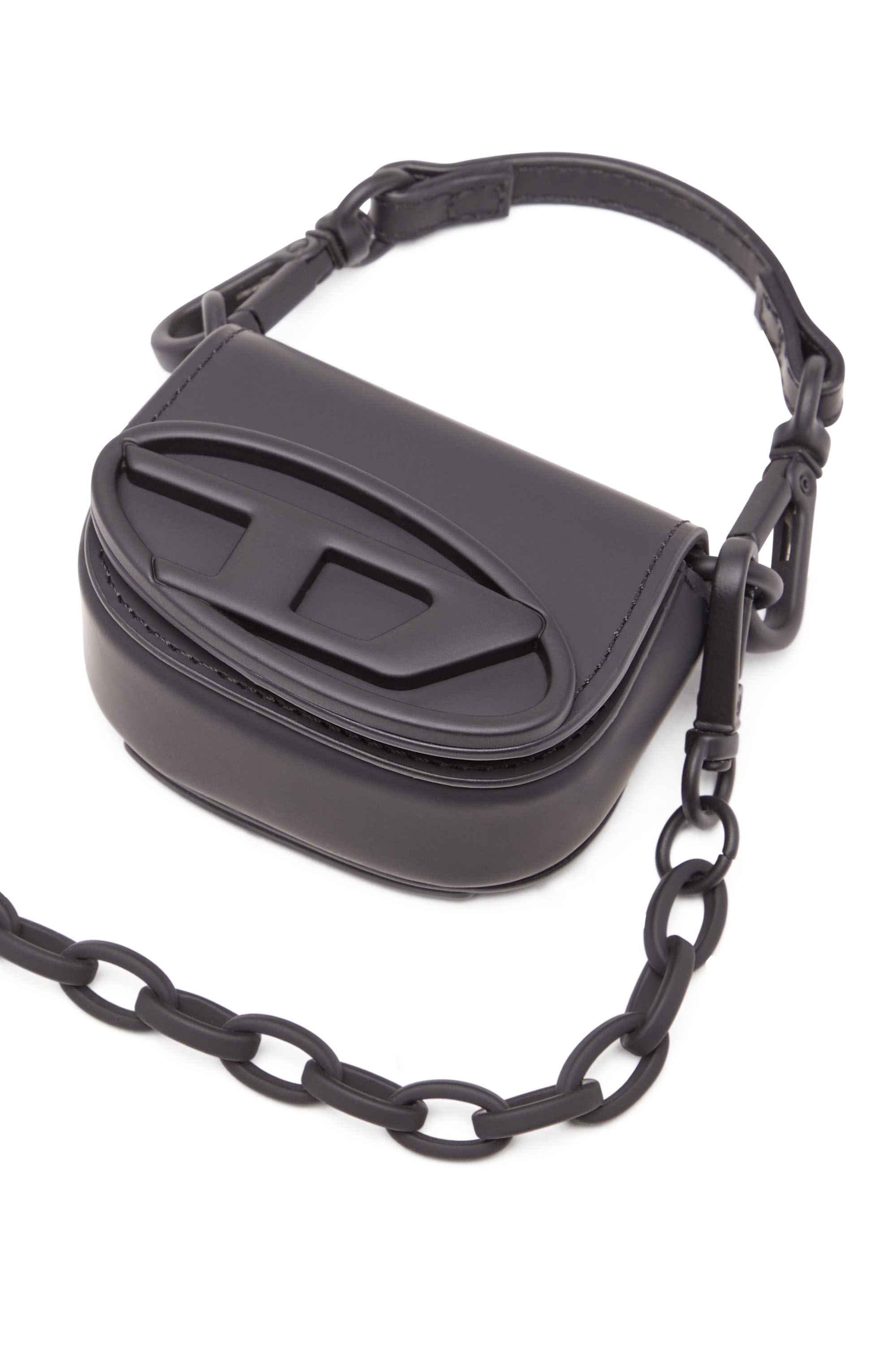 Diesel - 1DR XXS CHAIN, Woman Iconic micro bag charm in matte leather in Black - Image 4