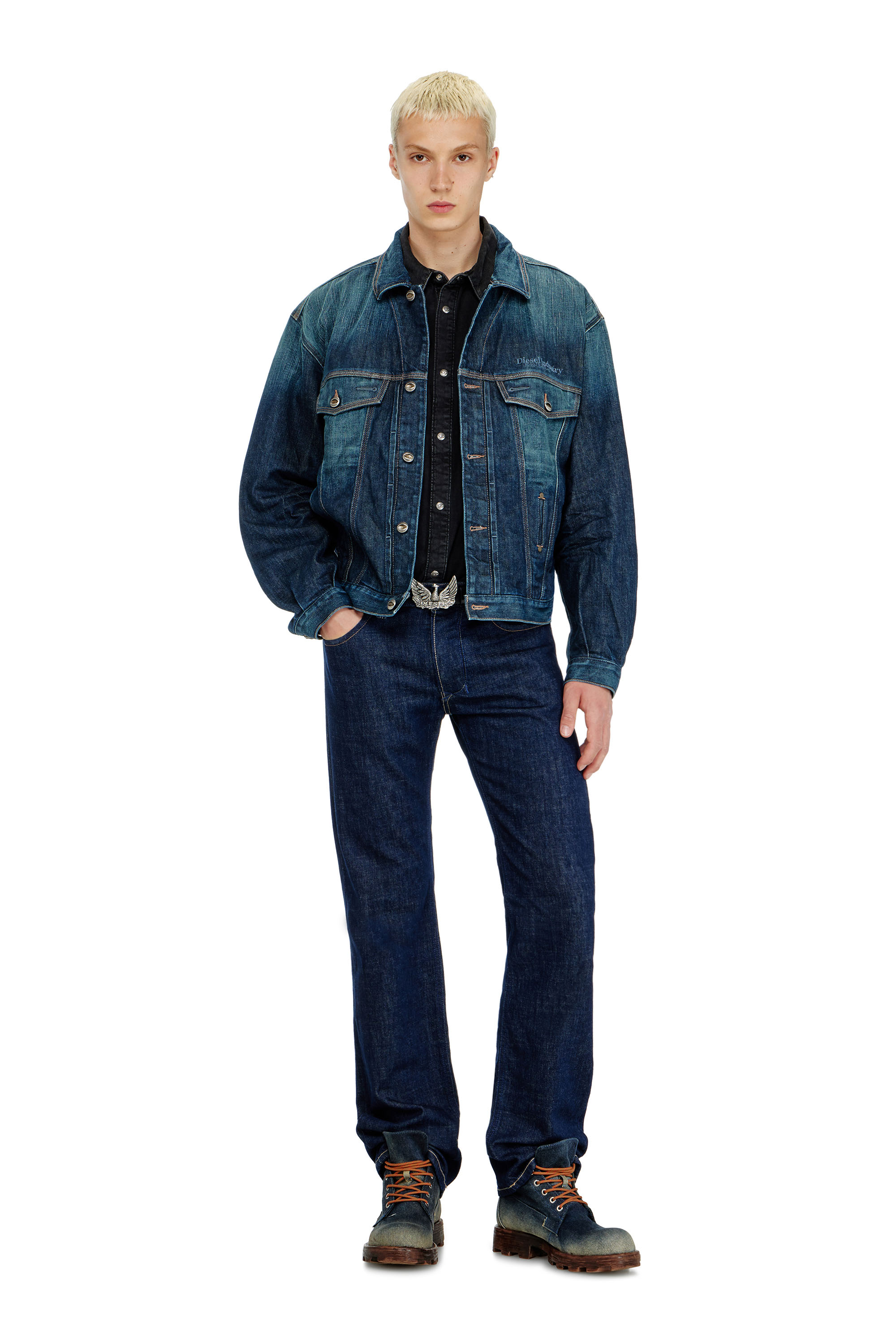 Diesel - D-DENVER-CL, Unisex's Trucker jacket in selvedge denim in Dark Blue - 1