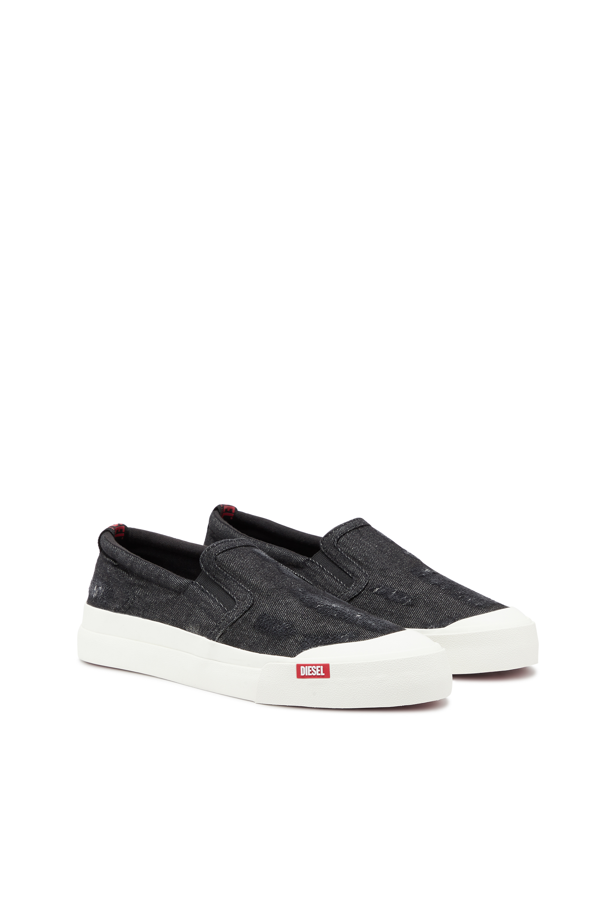 Diesel - S-ATHOS SLIP ON, Man's S-Athos Slip On-Slip-on sneakers in distressed denim in Black - 2