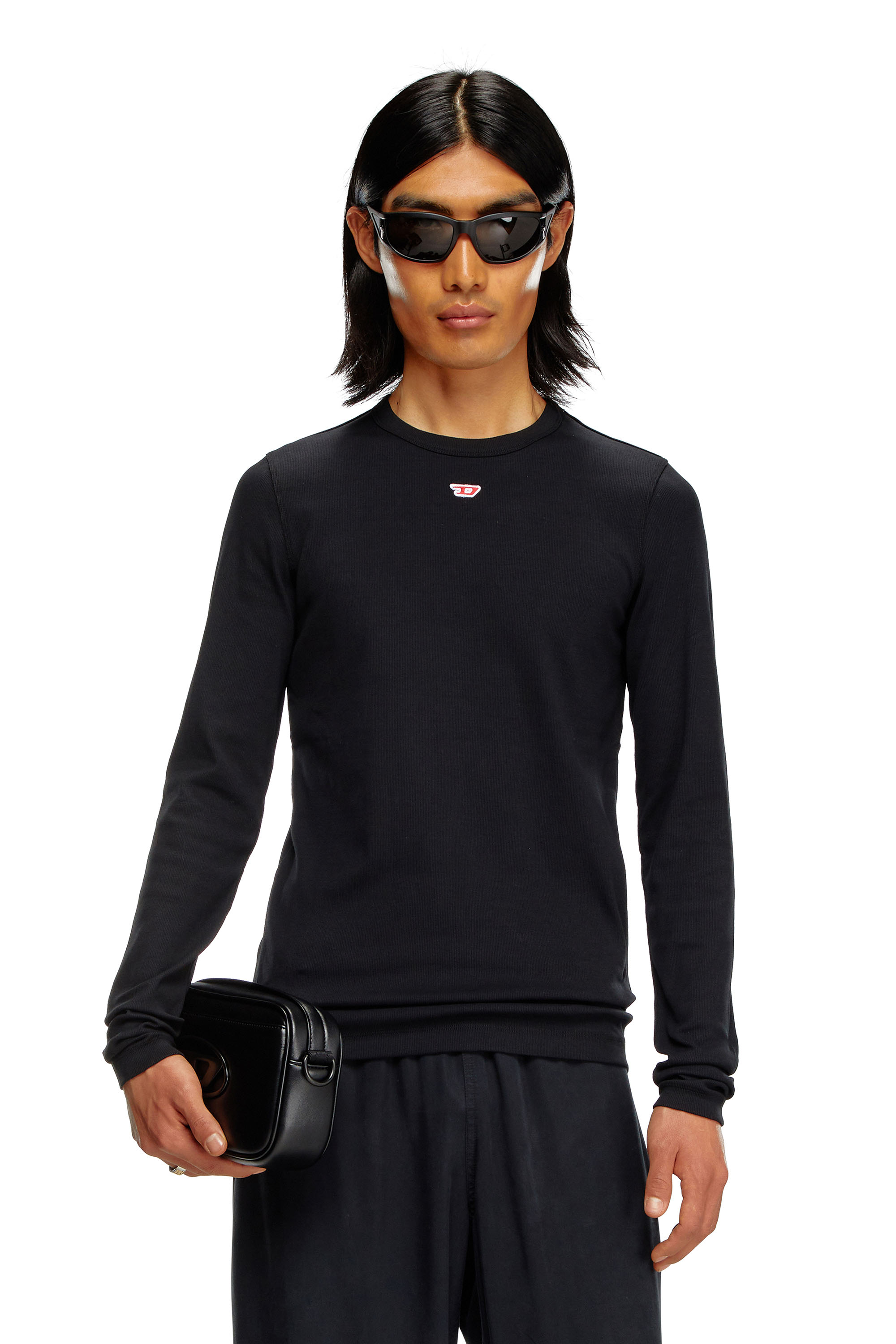 Diesel - D-RIBBER-LS-N, Man's Long-sleeve T-shirt with D patch in Black - 1