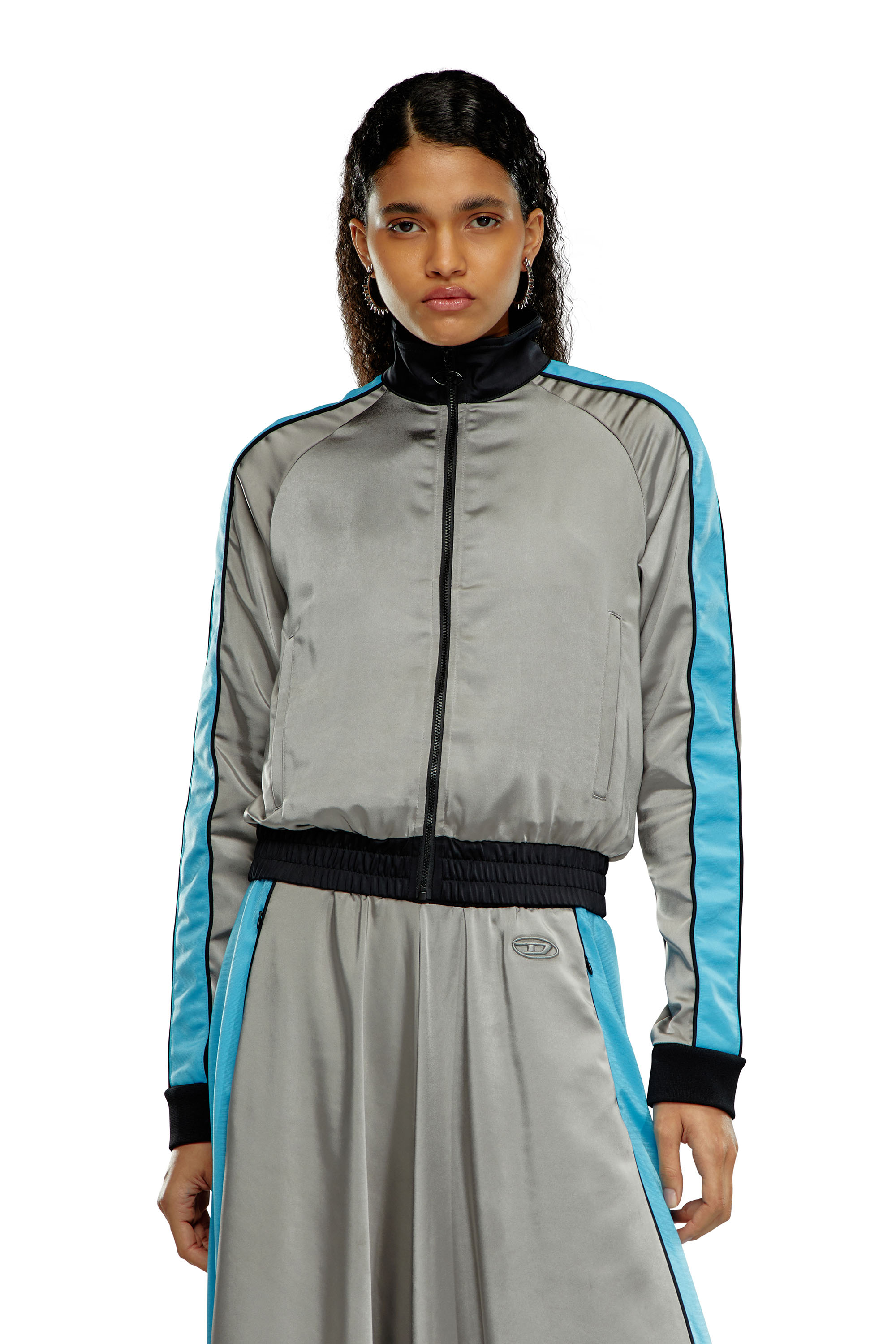 Diesel - G-LORIOUS, Woman Mixed-material track jacket with side stripes in Multicolor - Image 1