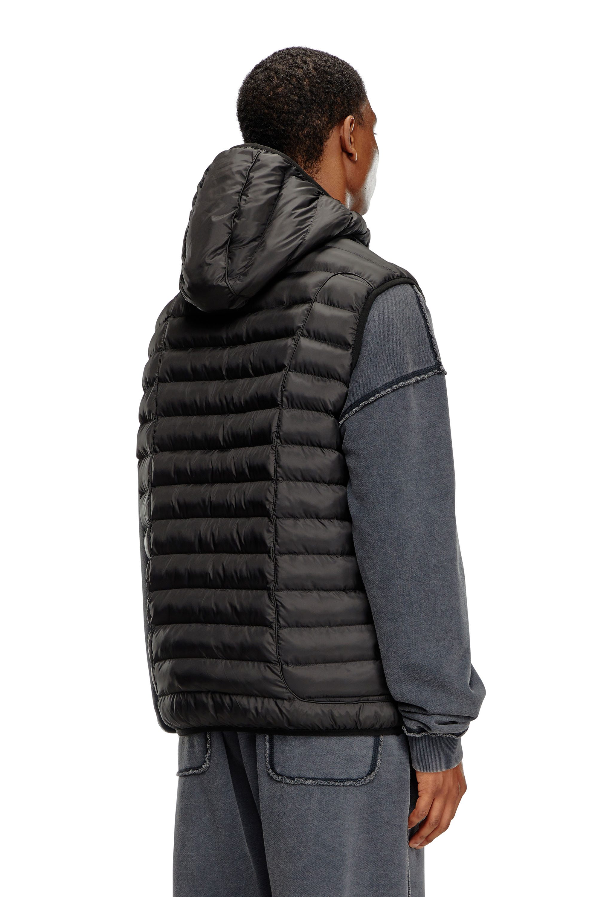 Diesel - W-TEMPLE, Man Hooded puffer vest in light nylon in Black - Image 4