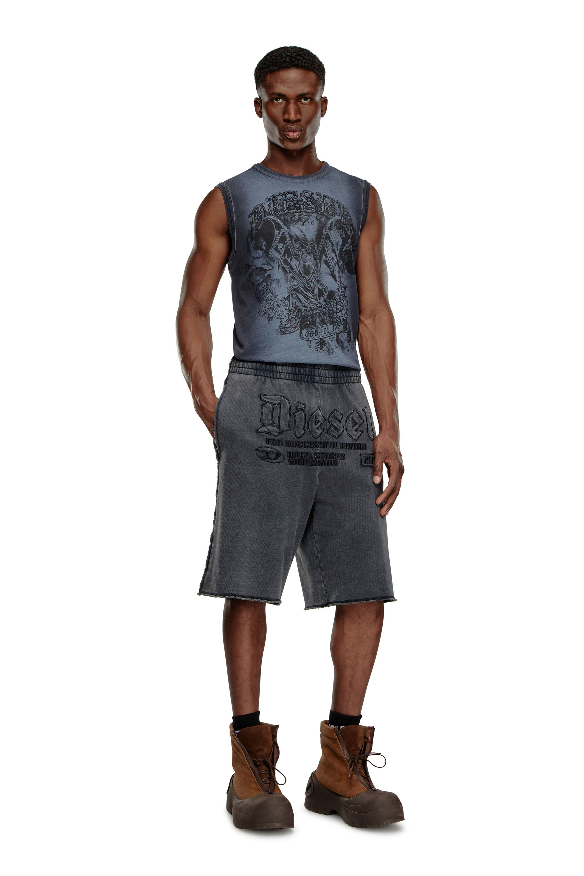 Diesel - P-RAWMARSHY, Man Sweat shorts with Diesel embroidery in Black - Image 2