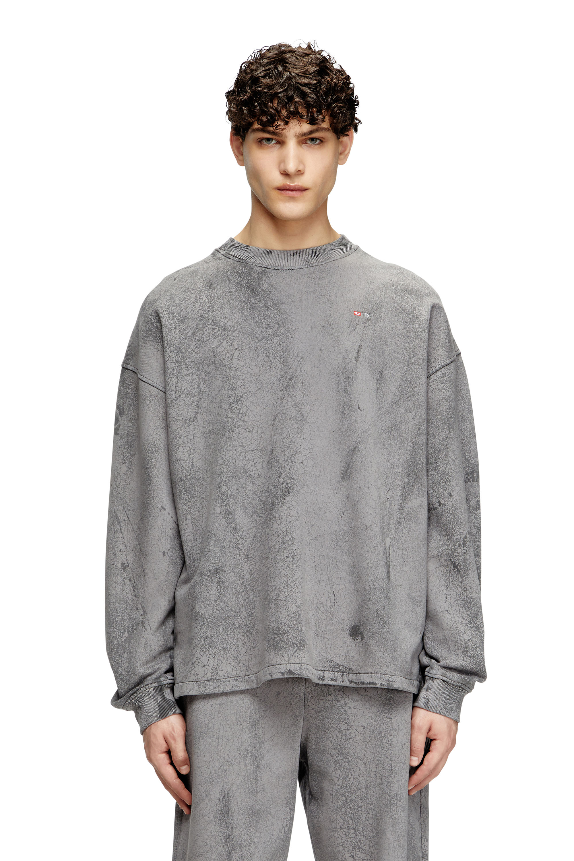 Diesel - S-BAXT-T1, Man's Cracked-effect sweatshirt with micro logo in Grey - 3