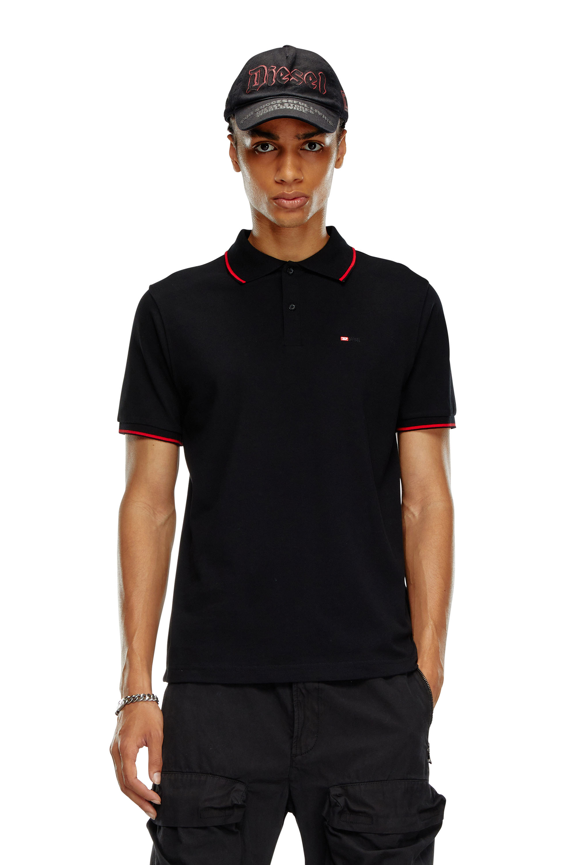 Diesel - T-FERRY-MICRODIV, Man's Polo shirt with micro Diesel embroidery in Black - 1