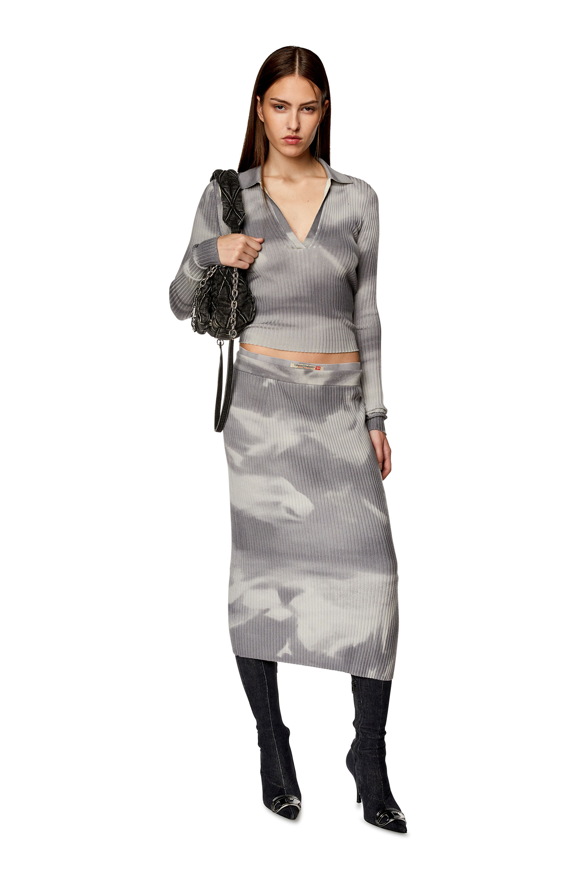 Diesel - M-BETTY, Woman Midi skirt in camo wool knit in Grey - Image 2