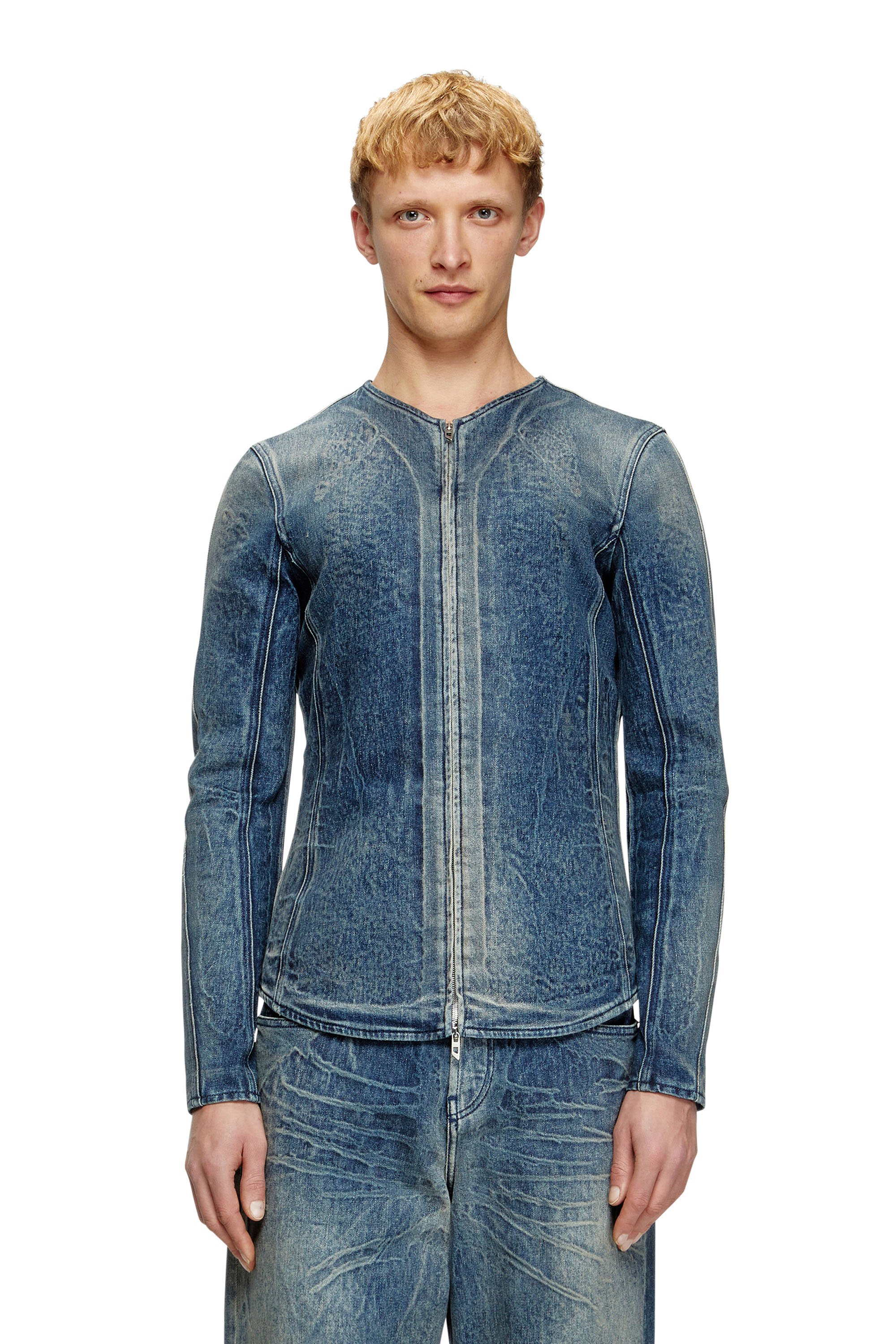 Diesel - D-CARDI-FSG, Man's Jacket in Ghost Embossed denim in Medium blue - 1