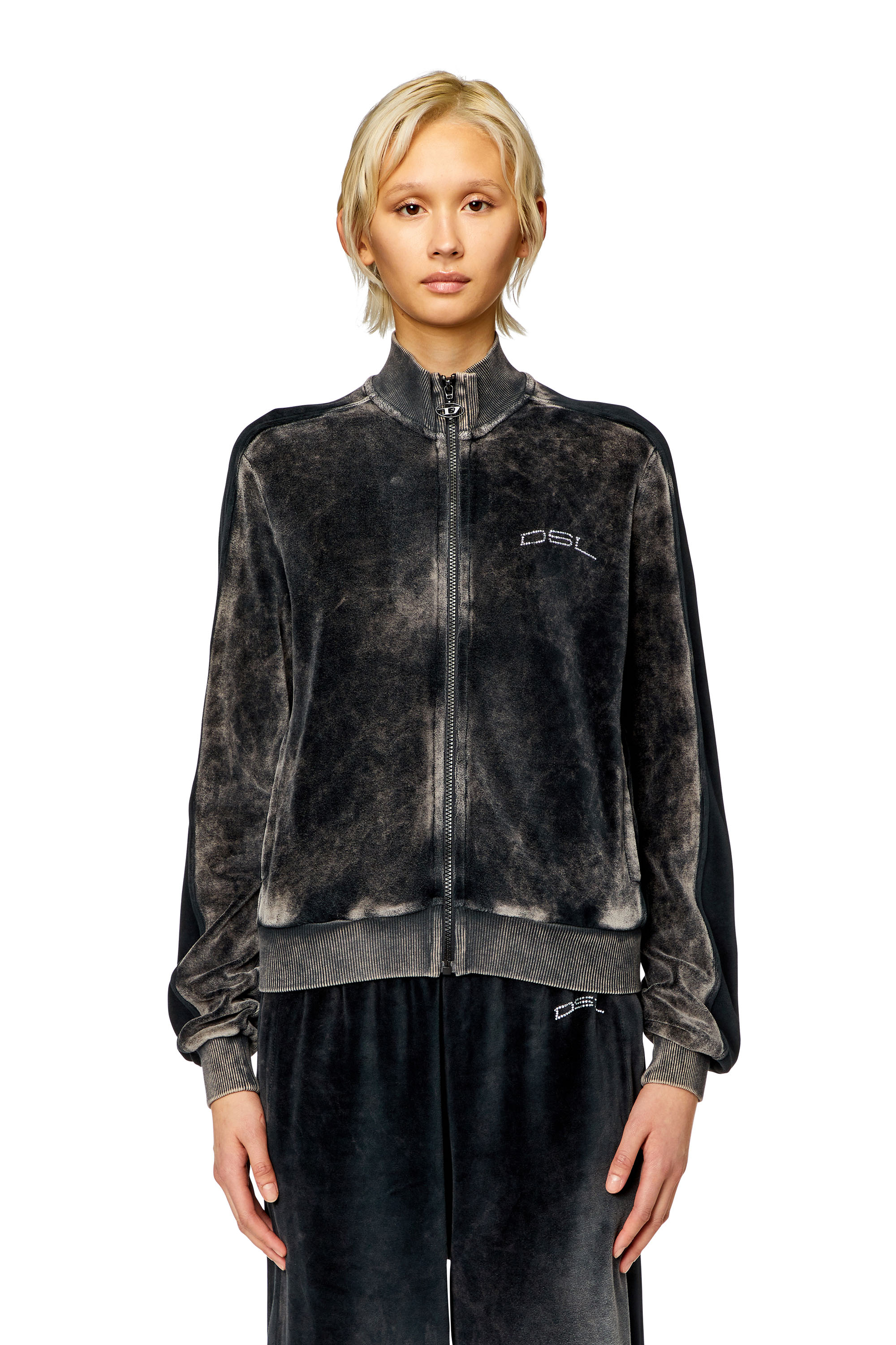 Diesel - F-KINIGLI, Woman Track jacket in treated chenille in Black - Image 5