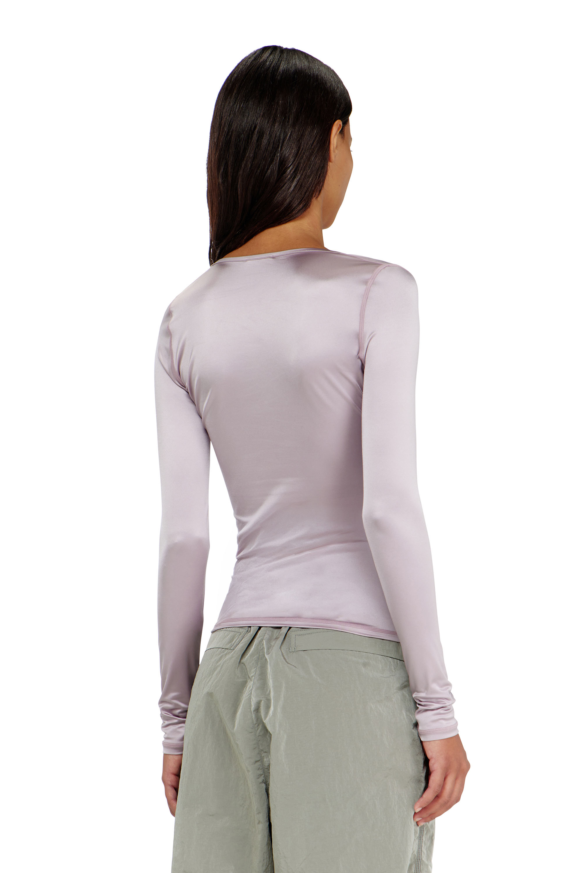 Diesel - T-ELPHIN-LS, Woman's Nylon slim top scoop neck with Logo Oval D embroidery in Lilac - 4