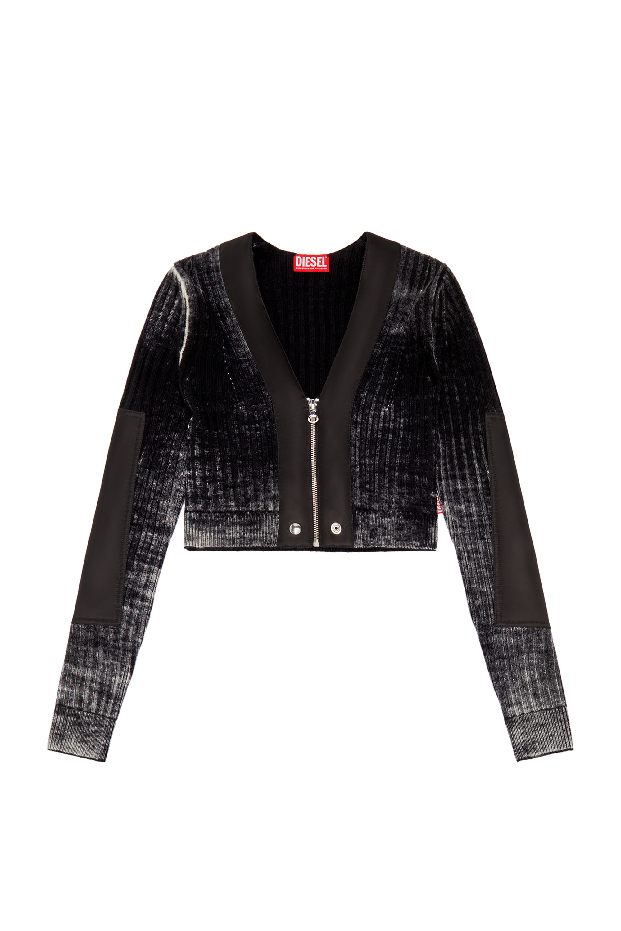 Diesel - M-ASERA, Woman's Cropped wool cardigan with nylon trims in Black - 5