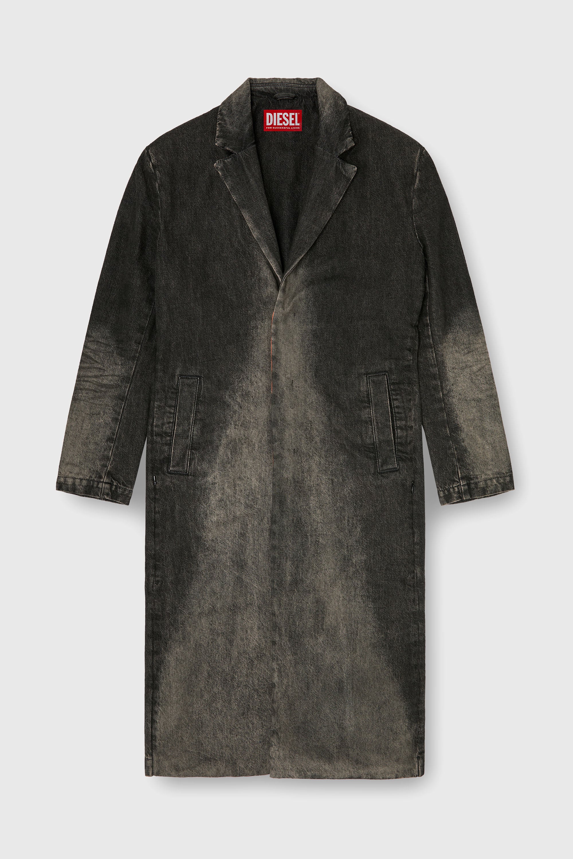 Diesel - D-IANCH-FSJ, Unisex's Long coat in dirty-effect denim in Black/Dark grey - 2