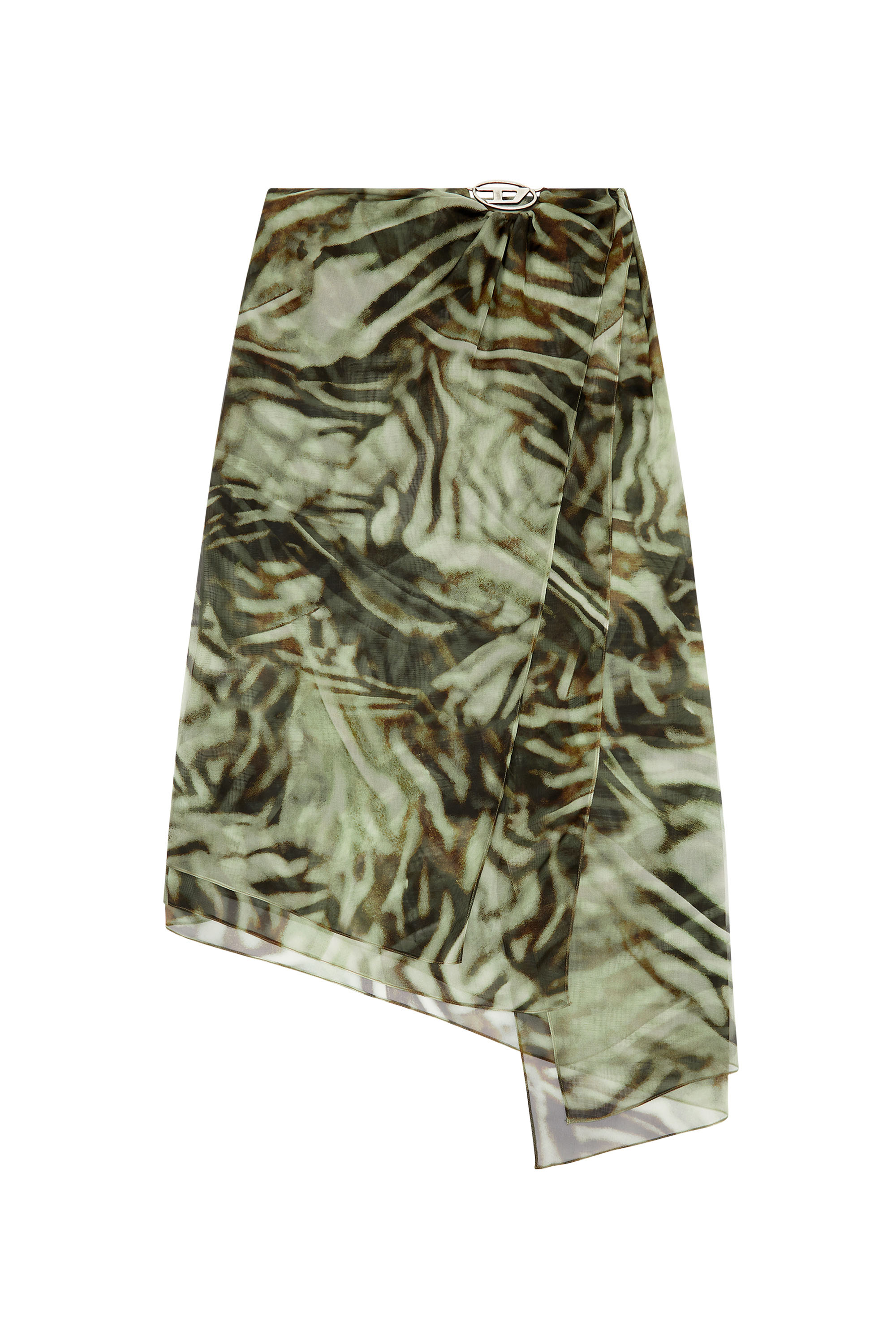 Diesel - O-STENT, Woman Asymmetric midi skirt in camo chiffon in Green - Image 5