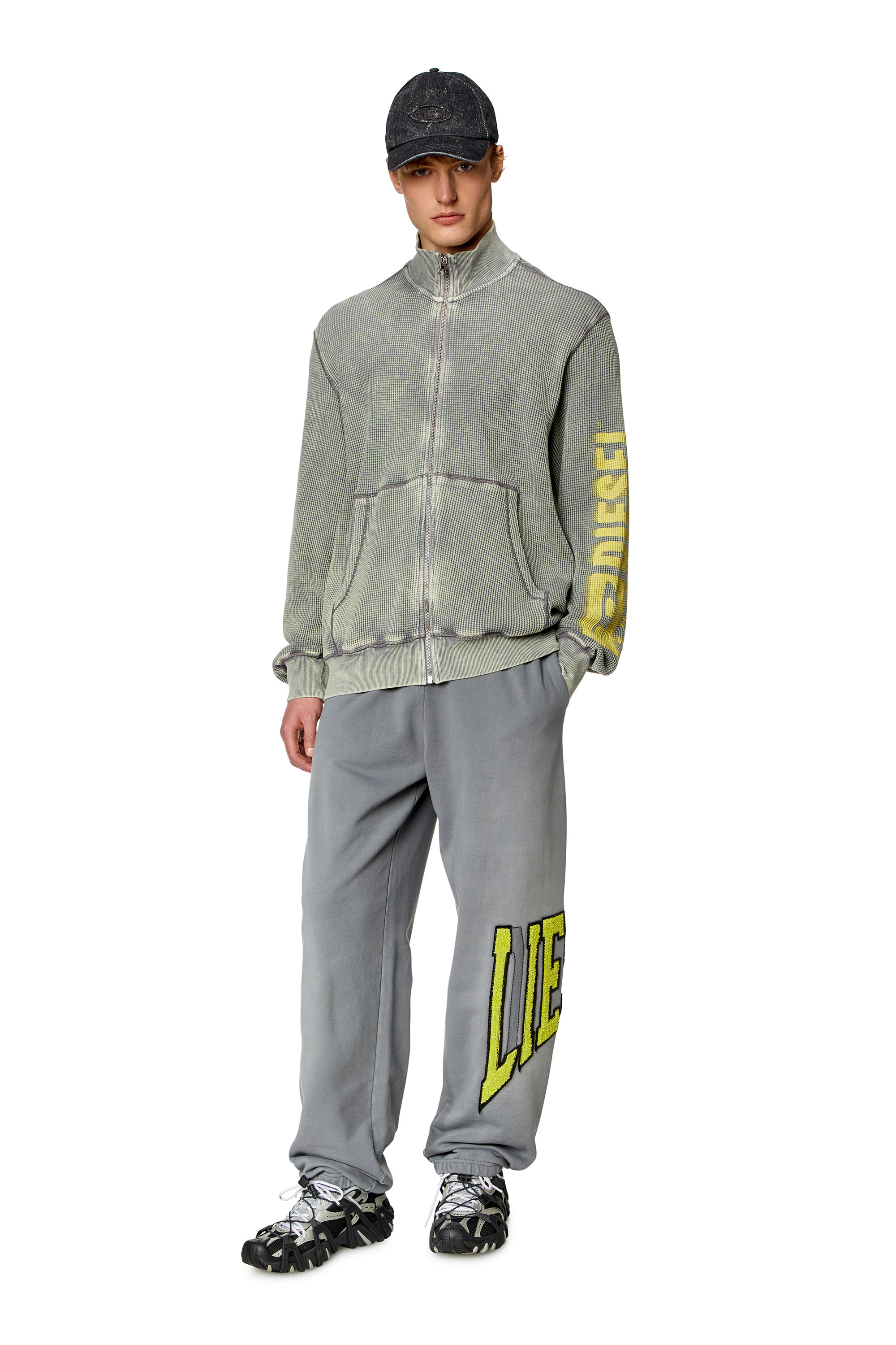 Diesel - S-GINAFY-ZIP, Man Zip sweatshirt in macro waffle jersey in Grey - Image 2