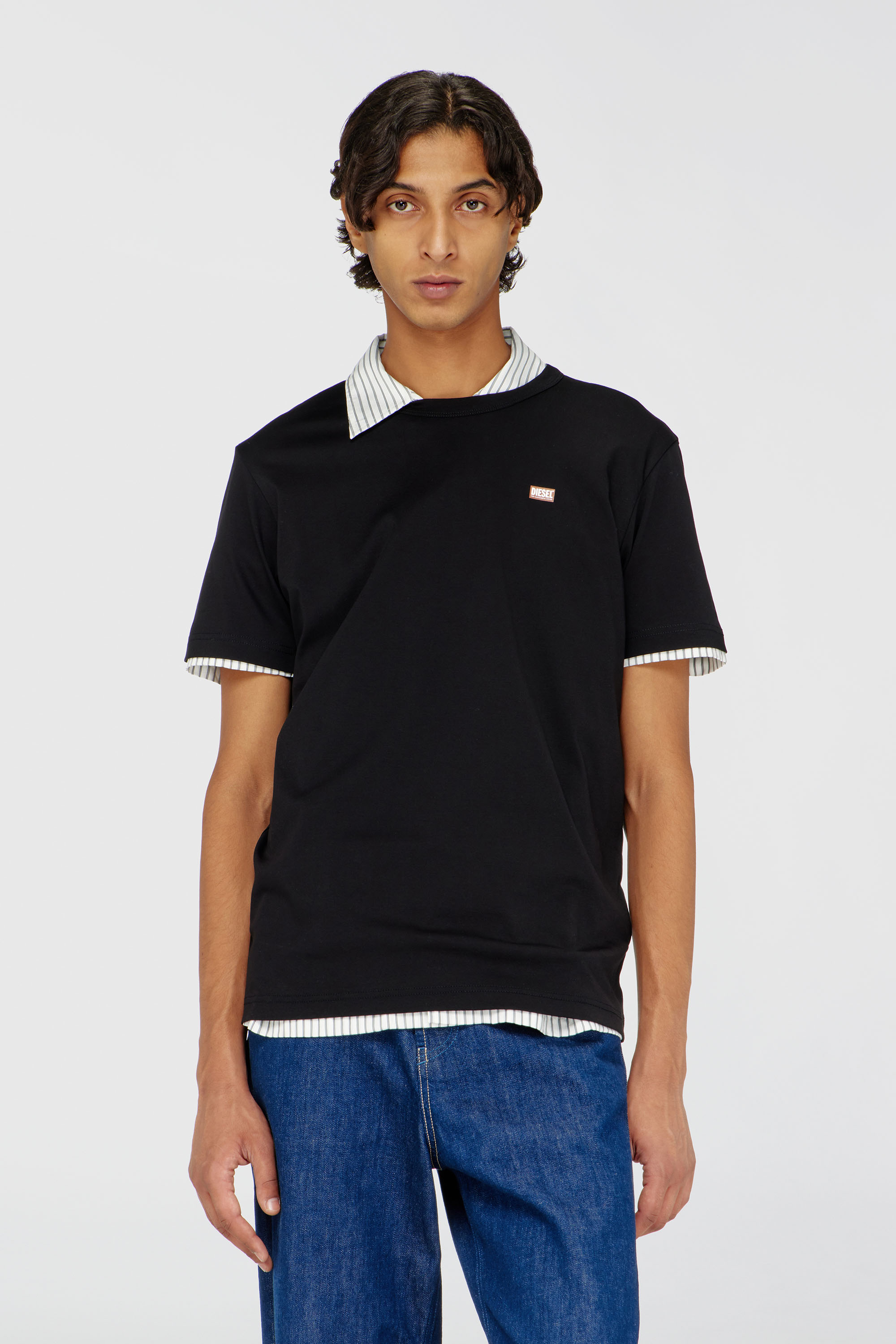 Diesel - T-MIEGOR-K77, Man's T-shirt in mercerised cotton with mini logo in Black - 1