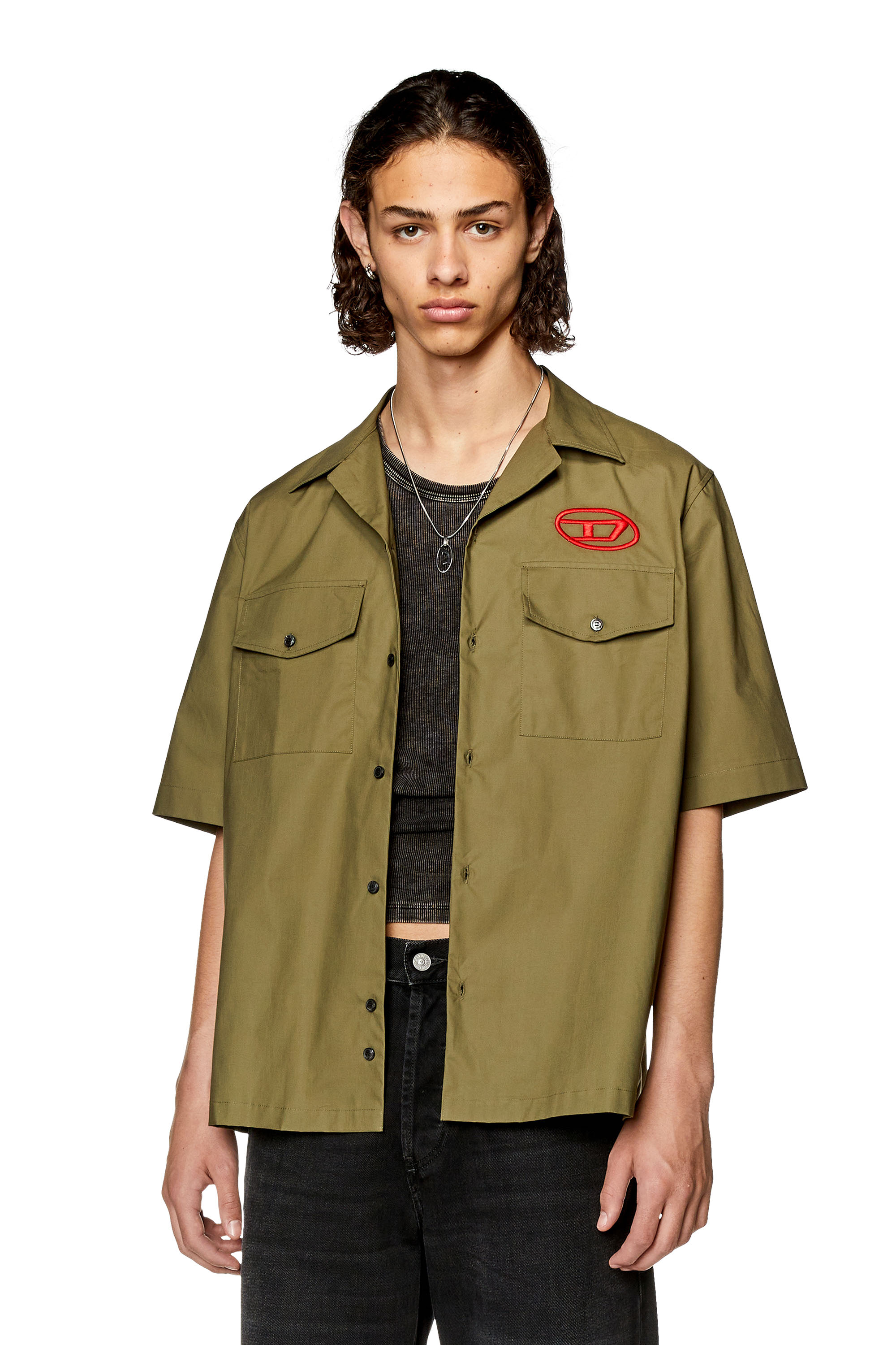 Diesel - S-MAC-22-B, Man Bowling shirt with embroidered logo in Green - Image 1