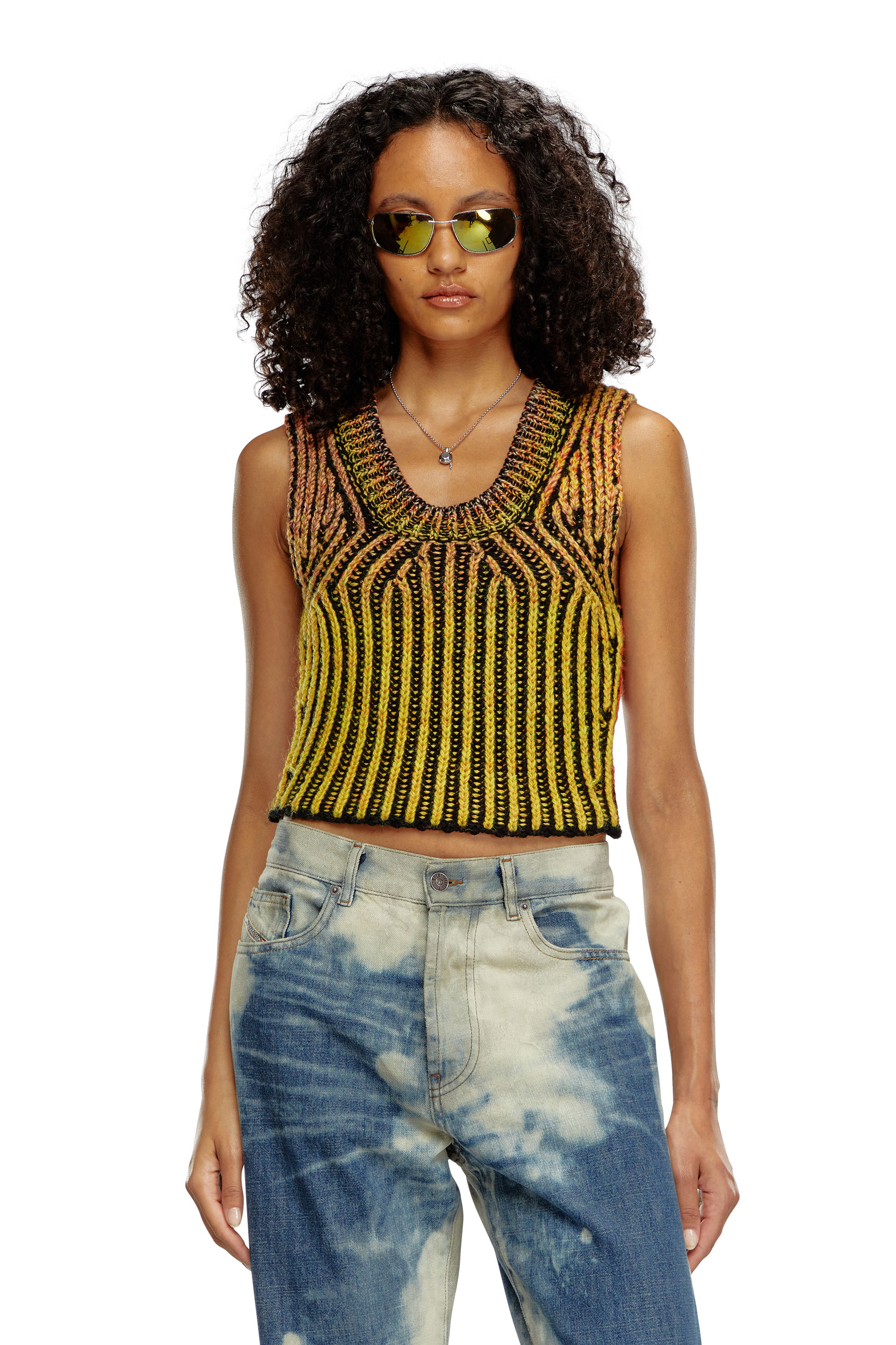 Diesel - M-ORKIDEA, Woman's Cropped top in dégradé knit in Orange - 1