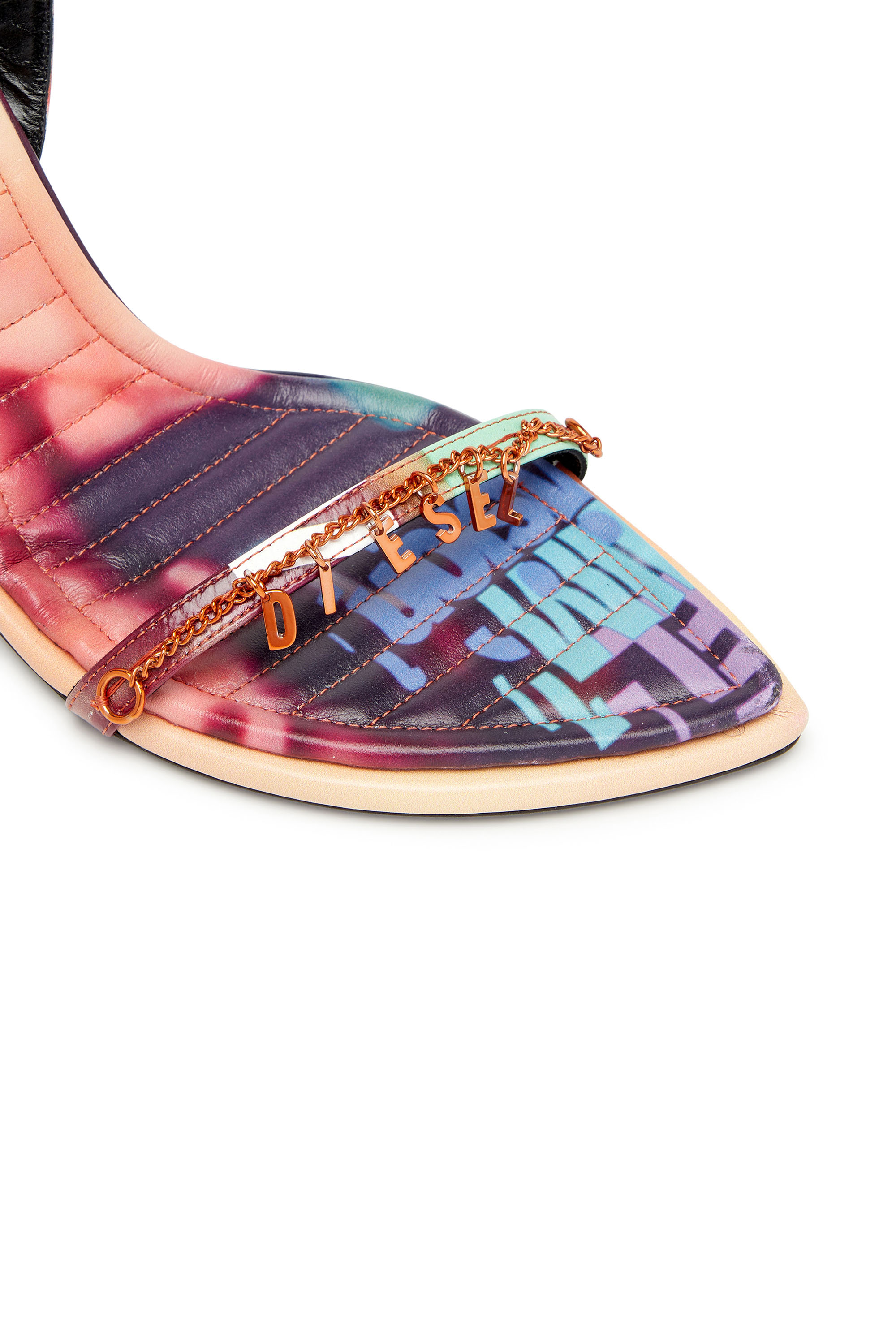 Diesel - D-VINA CHARM SDL, Woman D-Vina Charm-Strappy sandals in poster-print leather in Multicolor - Image 5
