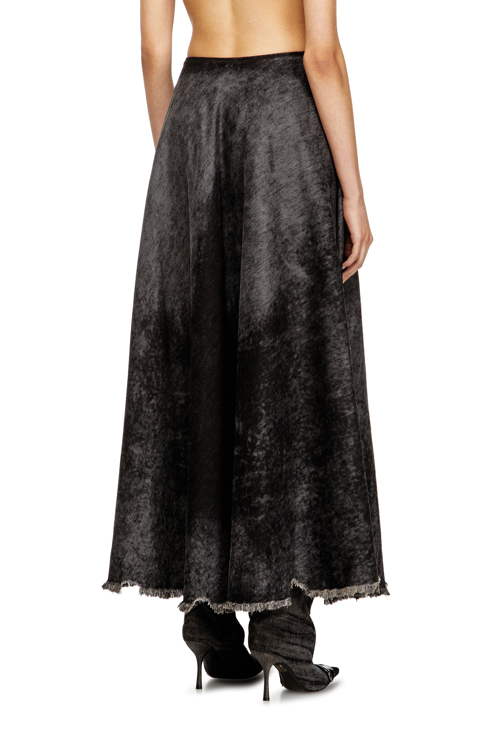 DE-HANNIE-FSH, Black Diesel - DE-HANNIE-FSH, Woman's Full skirt in lasered cotton-hemp denim in Black - 4