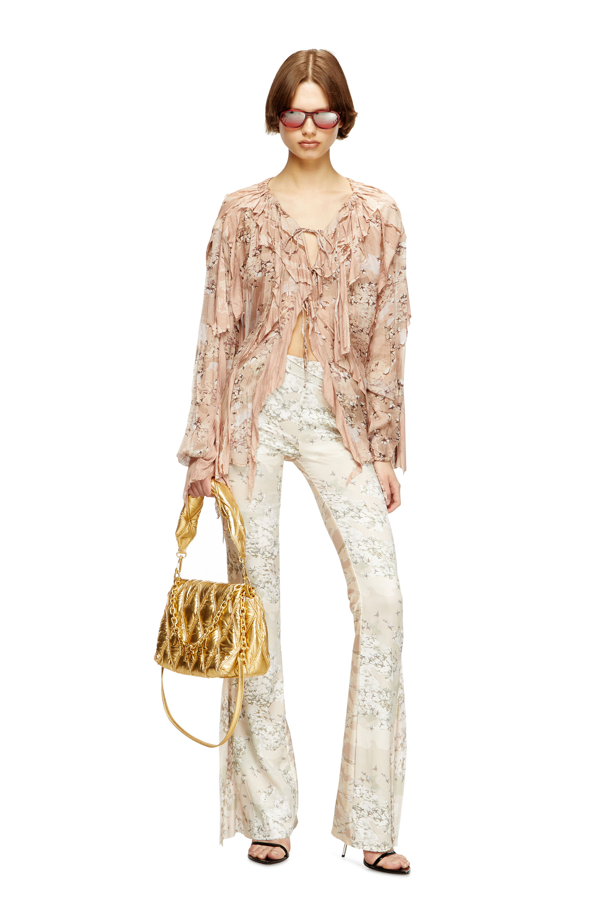 Diesel - CHARM-D SHOULDER M, Woman's Charm-D M-Shoulder bag in quilted metallic nylon in Gold - 6