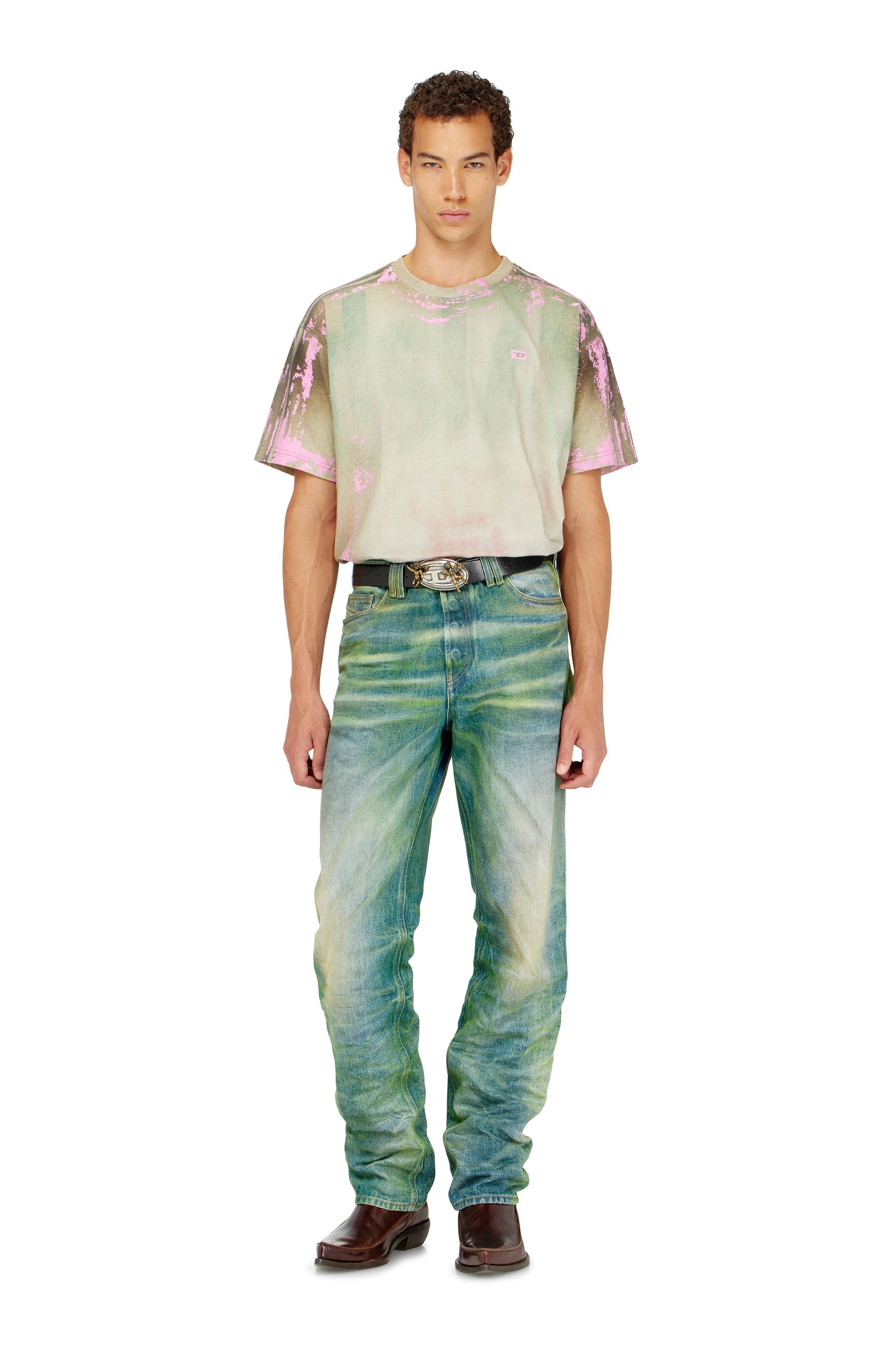 Diesel - T-FILMY-SHO, Man's T-shirt in cracked leather-effect jersey in null - 2