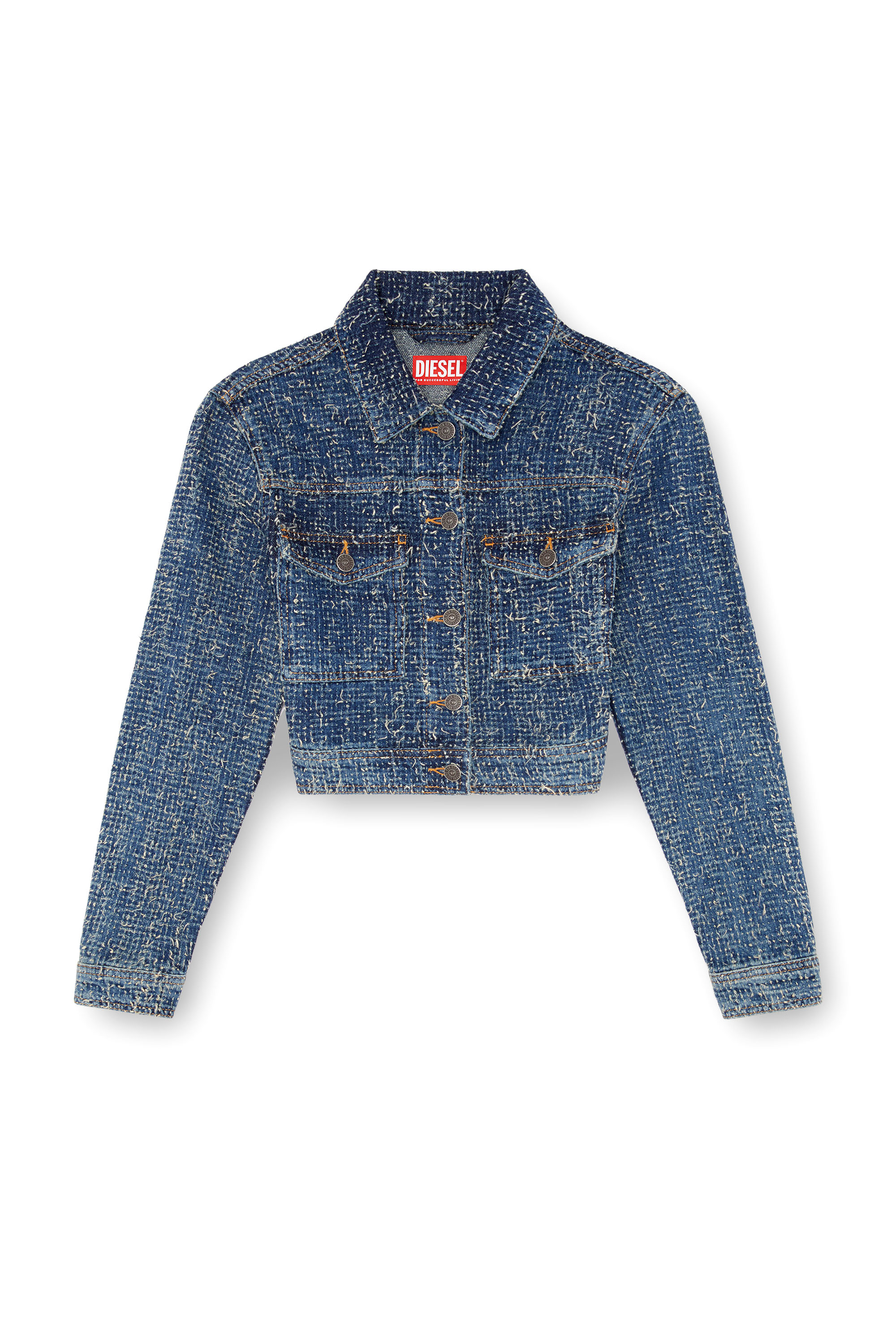 Diesel - DE-ATEL-S, Woman's Cropped jacket in bouclé denim in Medium blue - 3